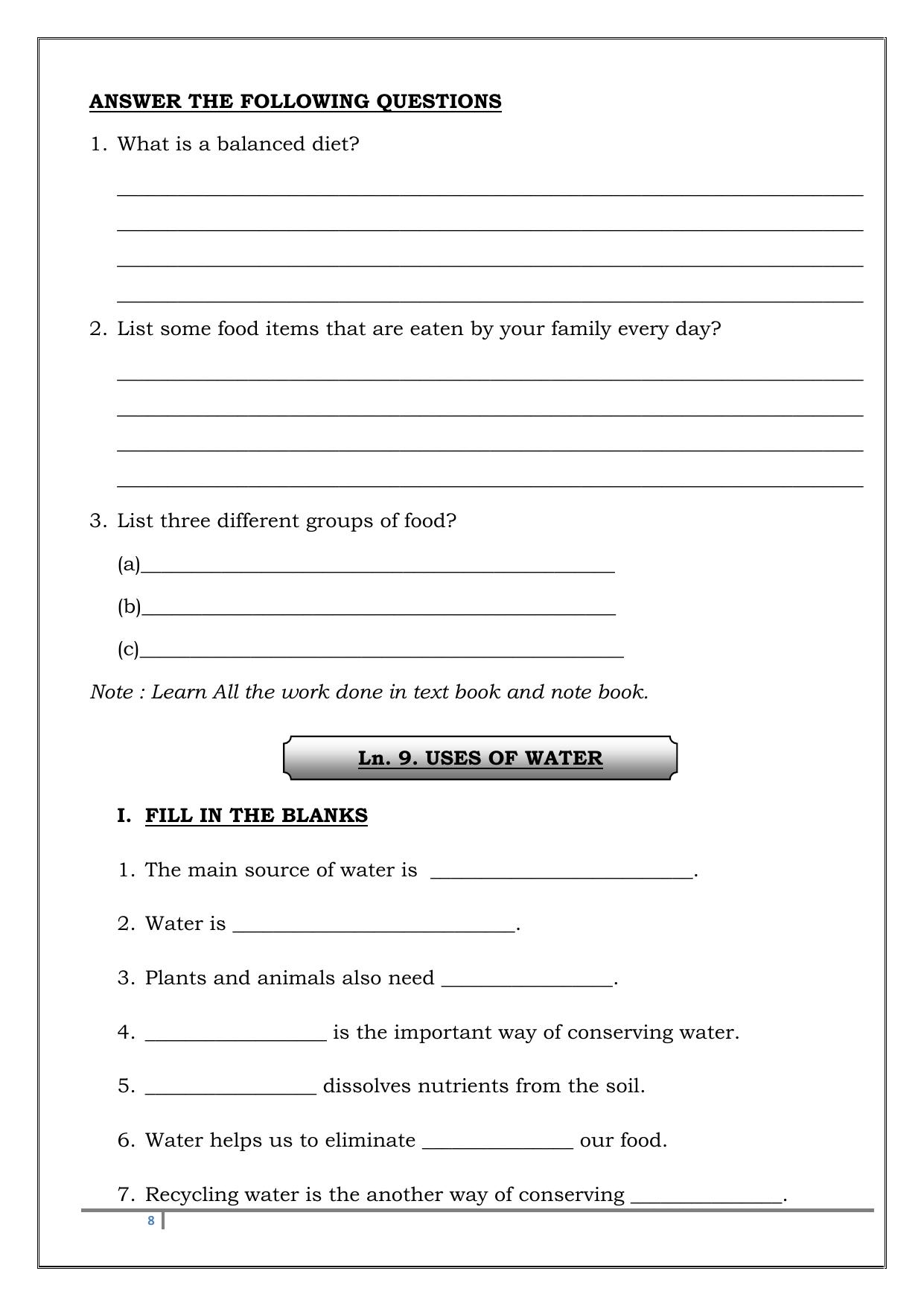 Worksheet for Class 3 EVS Assignment 77 Revision - Page 8
