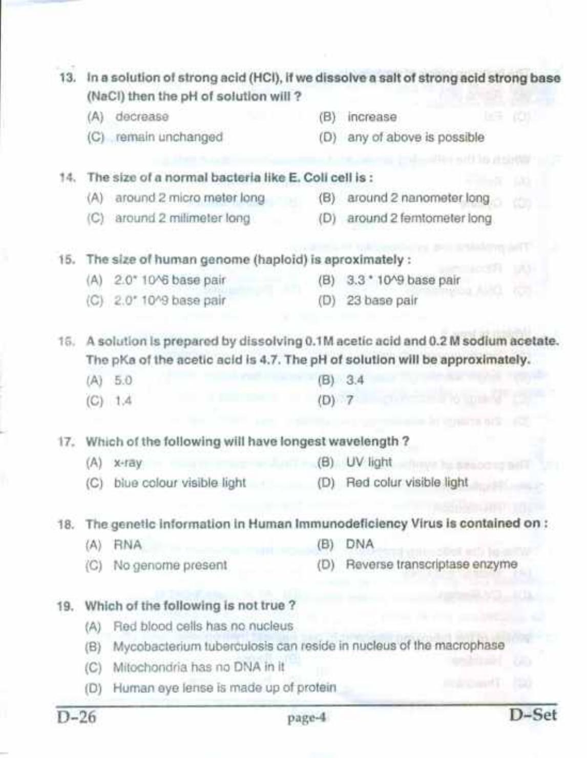 PU CET(PG) 2017: M.Sc. Forensic Science & Criminology SET D Question Paper - Page 4