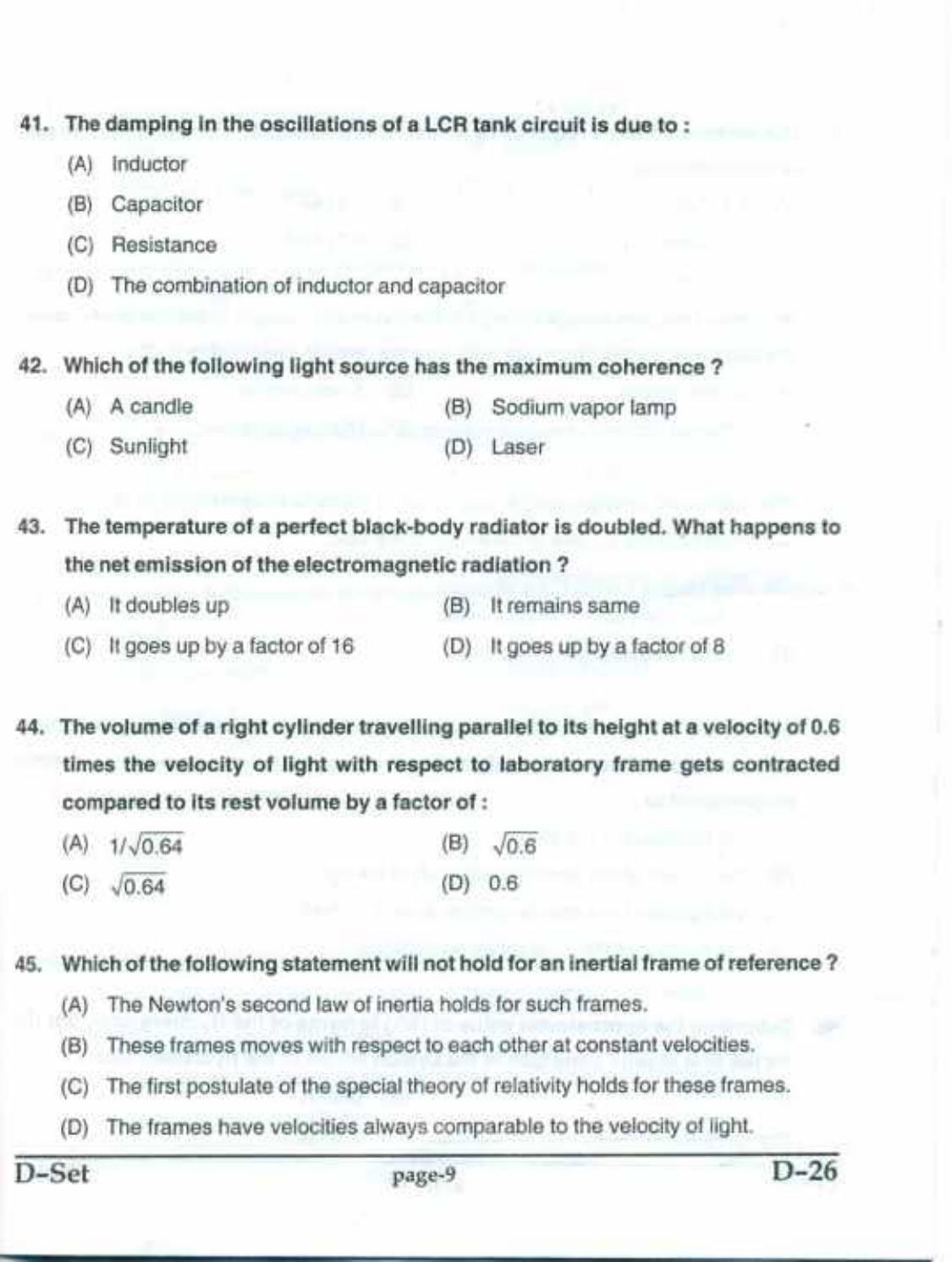 PU CET(PG) 2017: M.Sc. Forensic Science & Criminology SET D Question Paper - Page 9