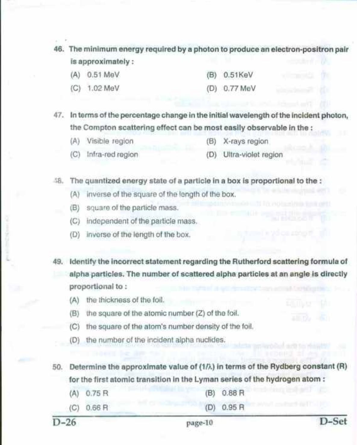 PU CET(PG) 2017: M.Sc. Forensic Science & Criminology SET D Question Paper - Page 10