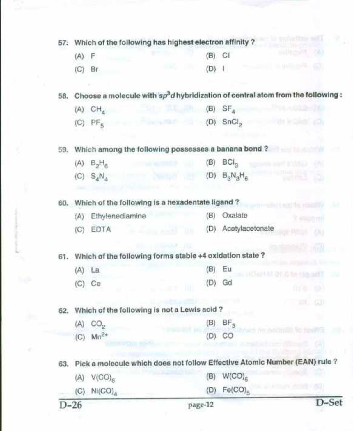 PU CET(PG) 2017: M.Sc. Forensic Science & Criminology SET D Question Paper - Page 12