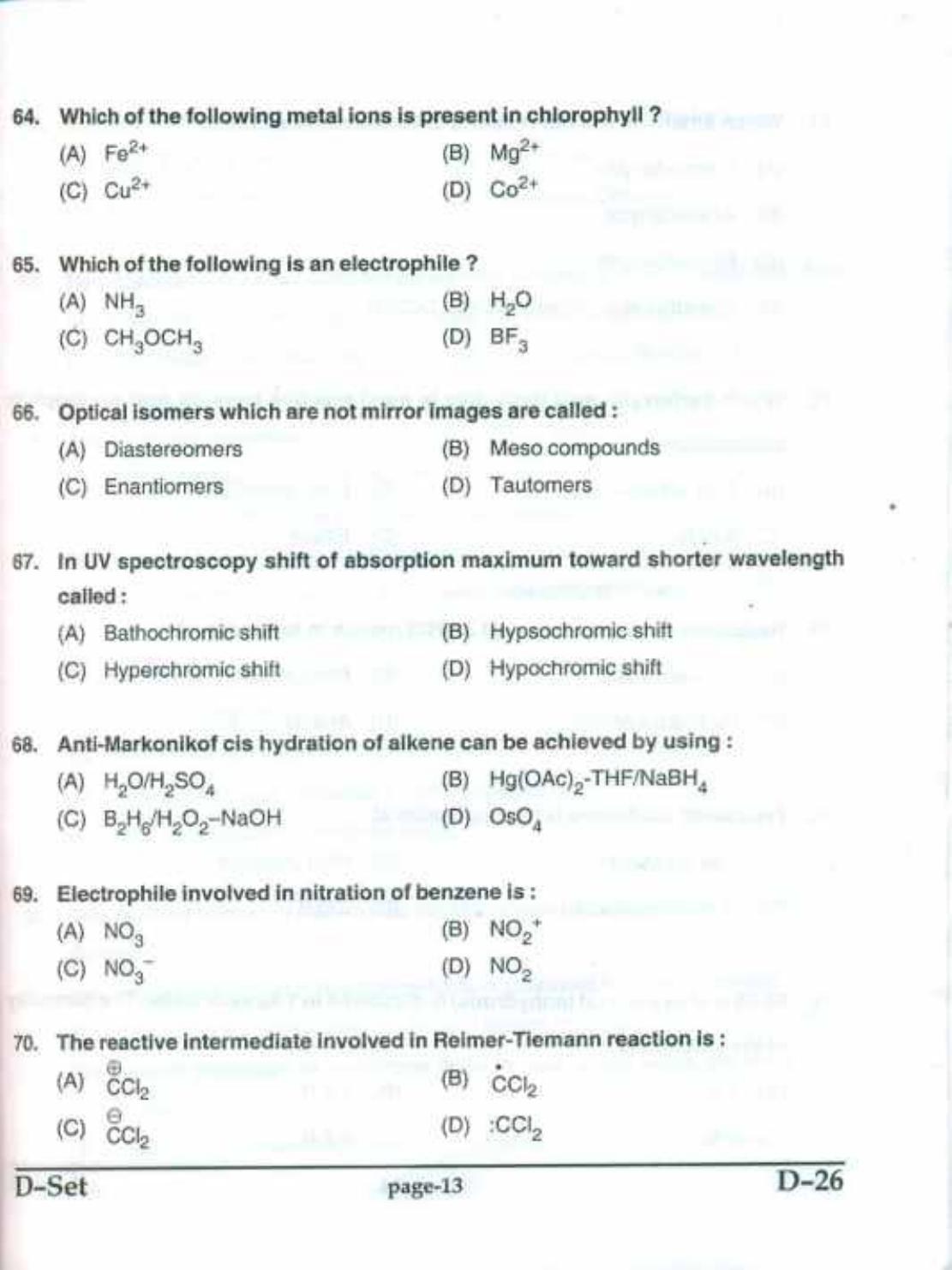 PU CET(PG) 2017: M.Sc. Forensic Science & Criminology SET D Question Paper - Page 13