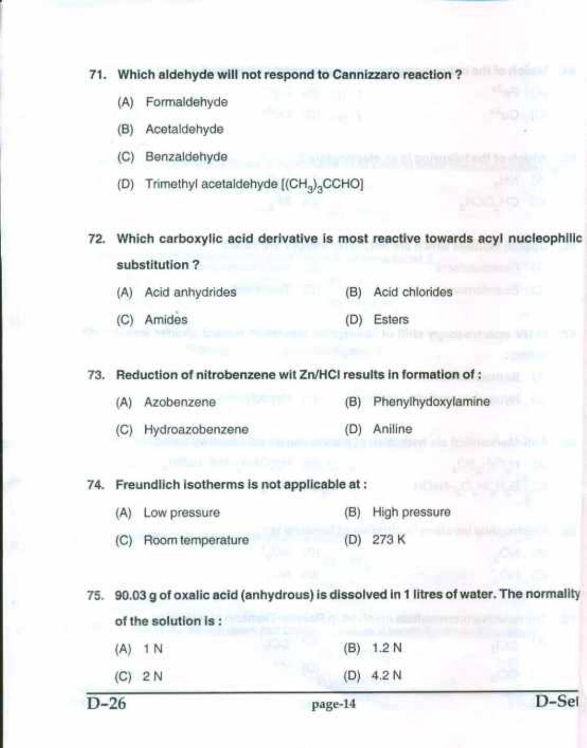 PU CET(PG) 2017: M.Sc. Forensic Science & Criminology SET D Question Paper - Page 14