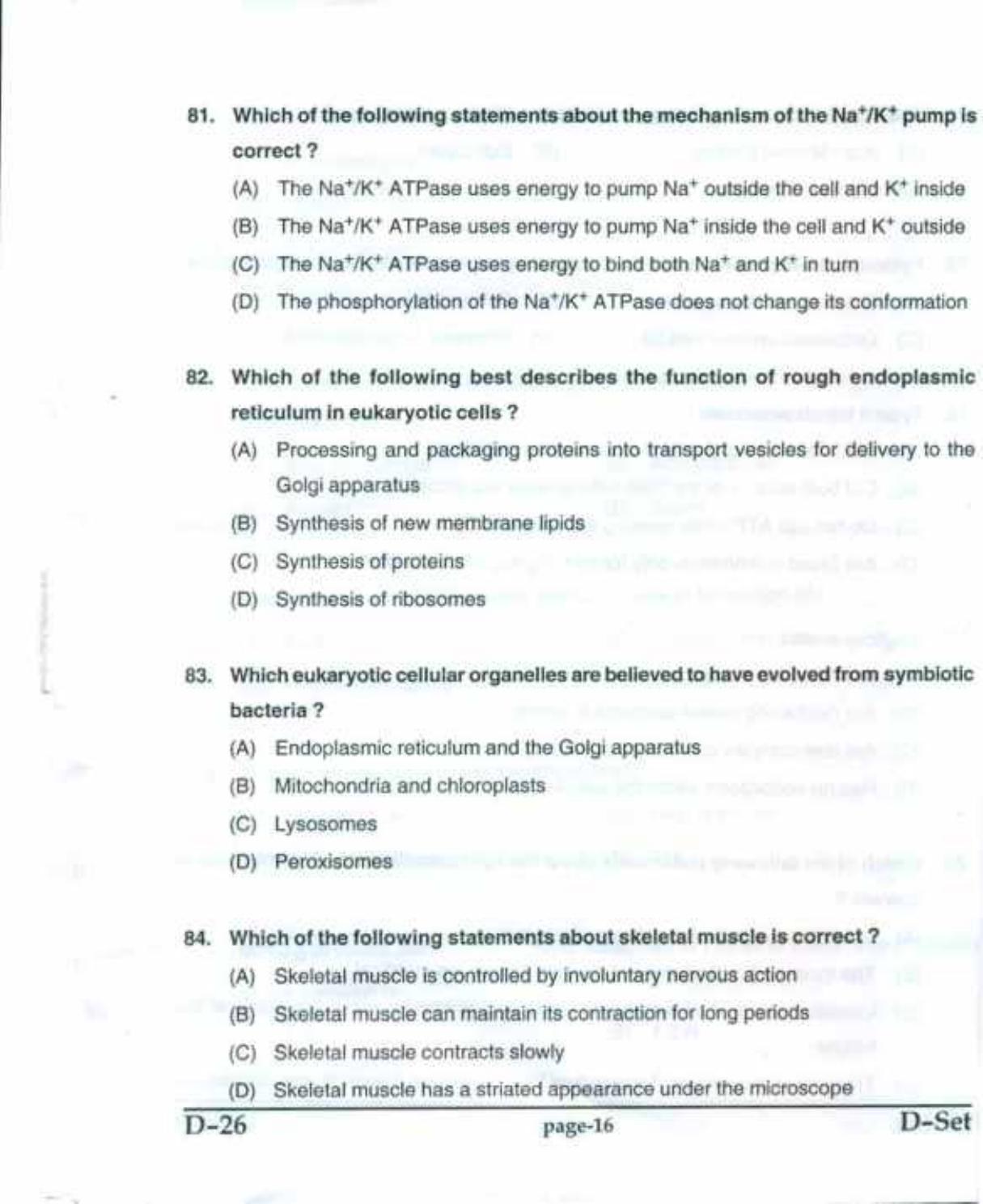 PU CET(PG) 2017: M.Sc. Forensic Science & Criminology SET D Question Paper - Page 16