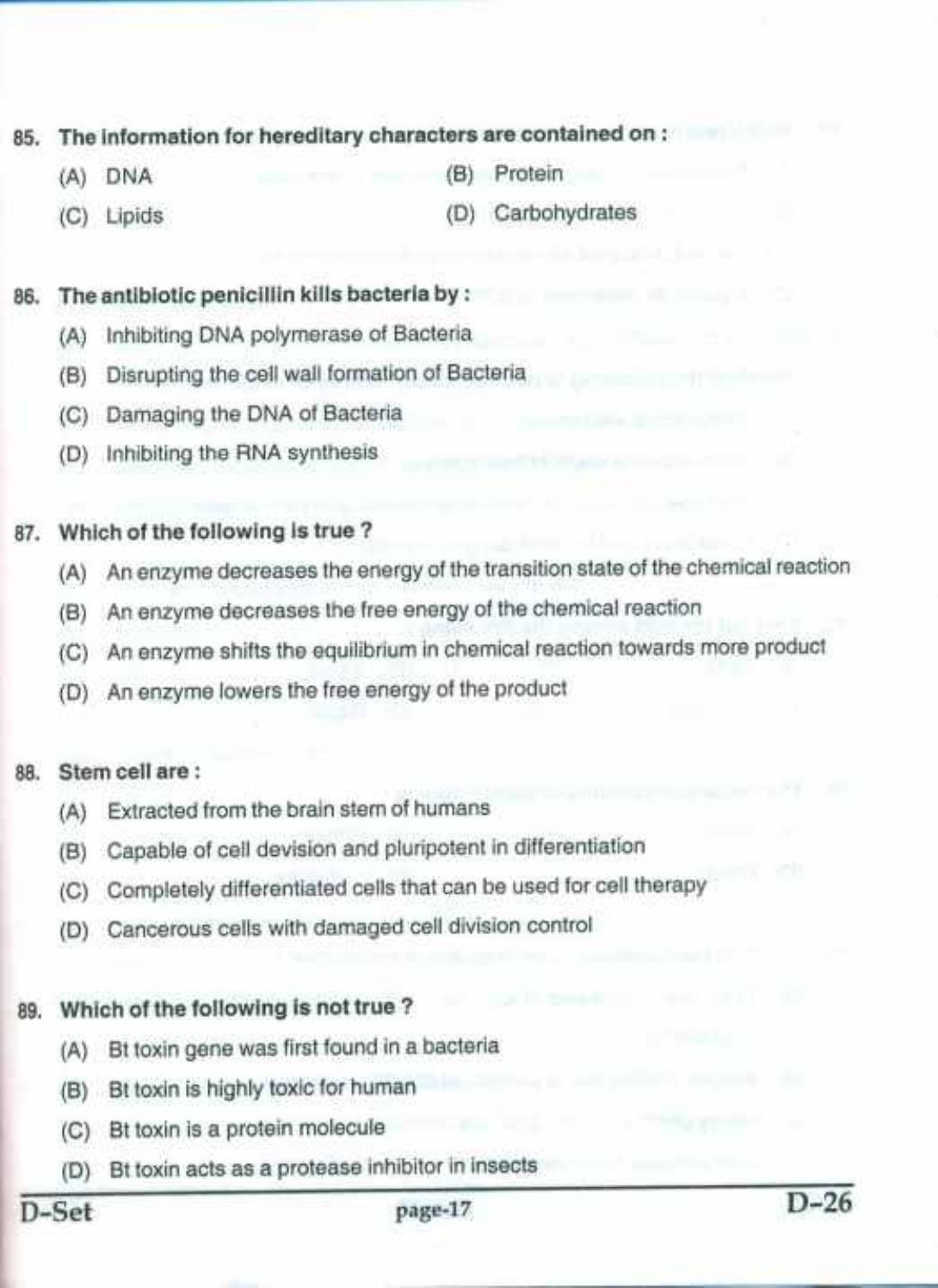 PU CET(PG) 2017: M.Sc. Forensic Science & Criminology SET D Question Paper - Page 17