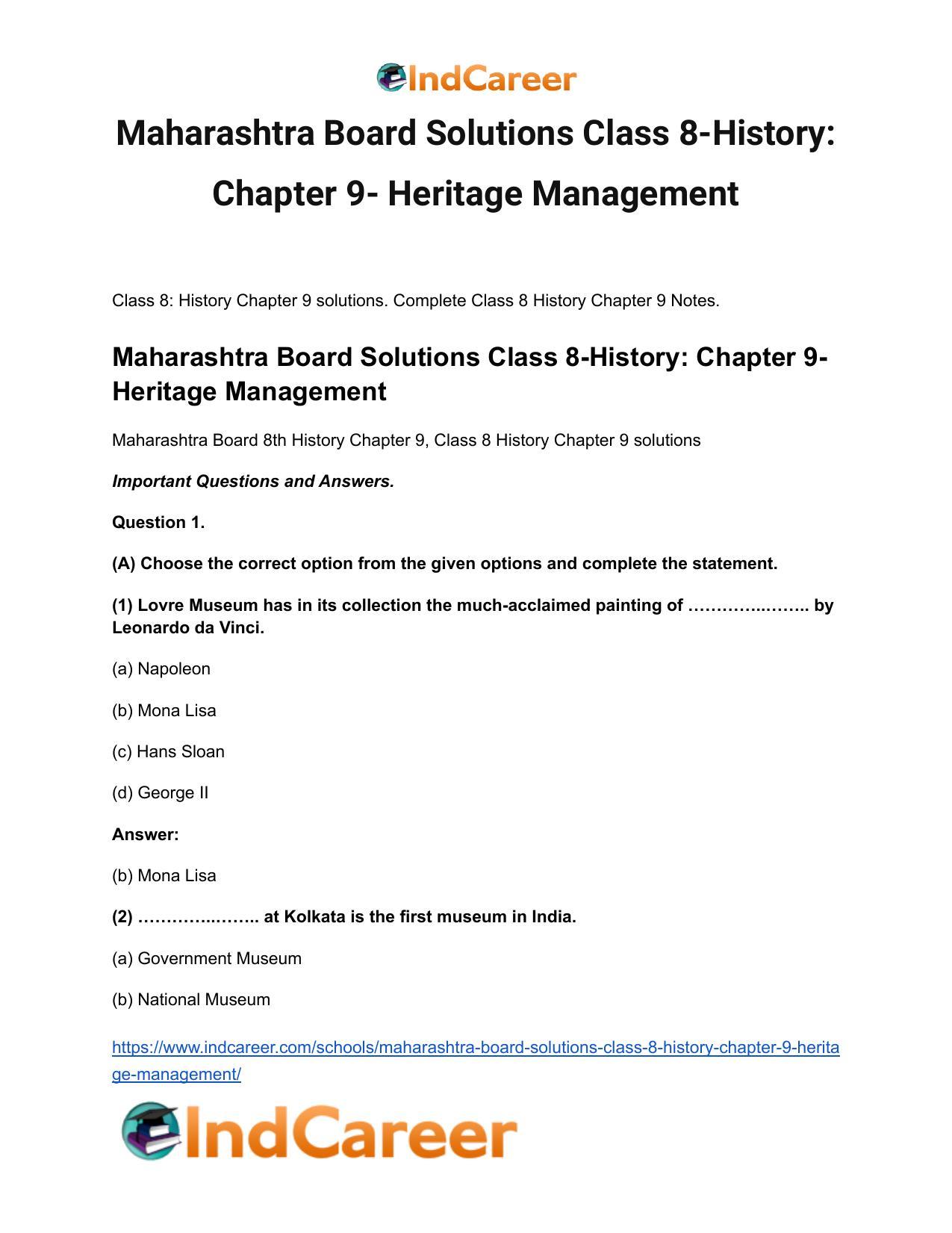 Maharashtra Board Solutions Class 8-History: Chapter 9- Heritage Management - Page 2