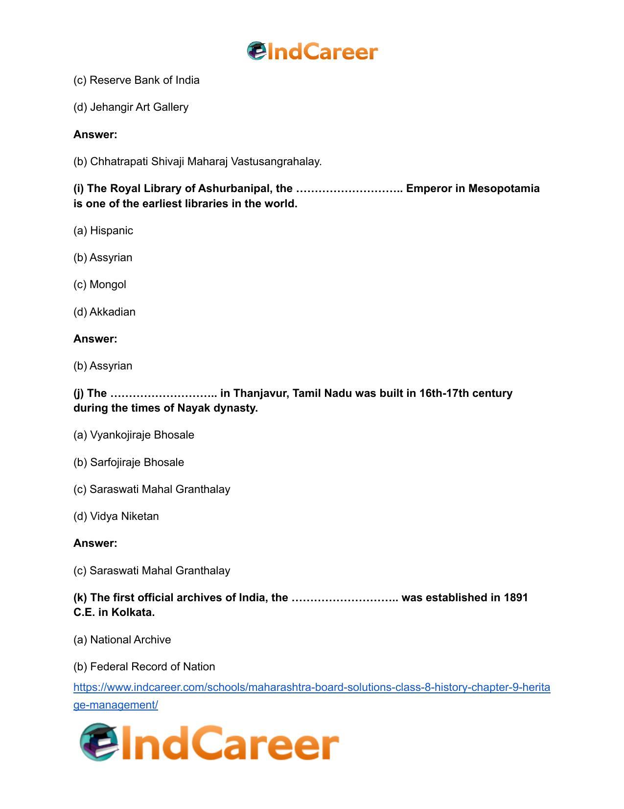 Maharashtra Board Solutions Class 8-History: Chapter 9- Heritage Management - Page 10