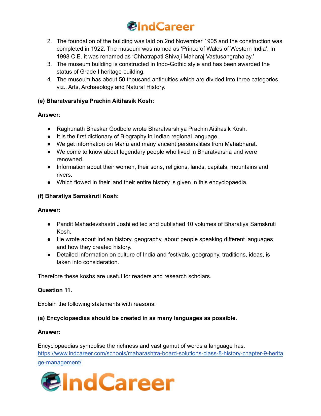 Maharashtra Board Solutions Class 8-History: Chapter 9- Heritage Management - Page 20