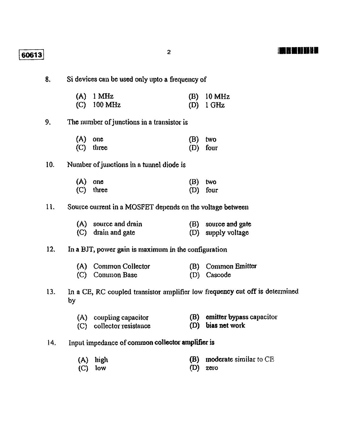 CUSAT CAT 2013 Electronic Science Question Paper - Page 3