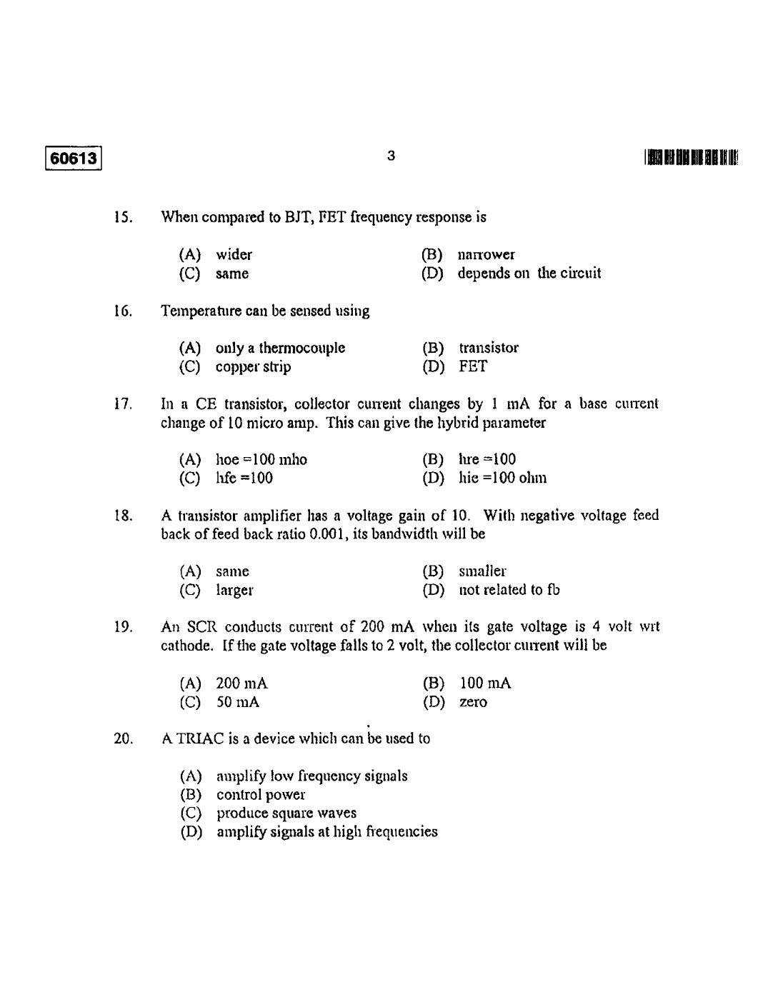 CUSAT CAT 2013 Electronic Science Question Paper - Page 4
