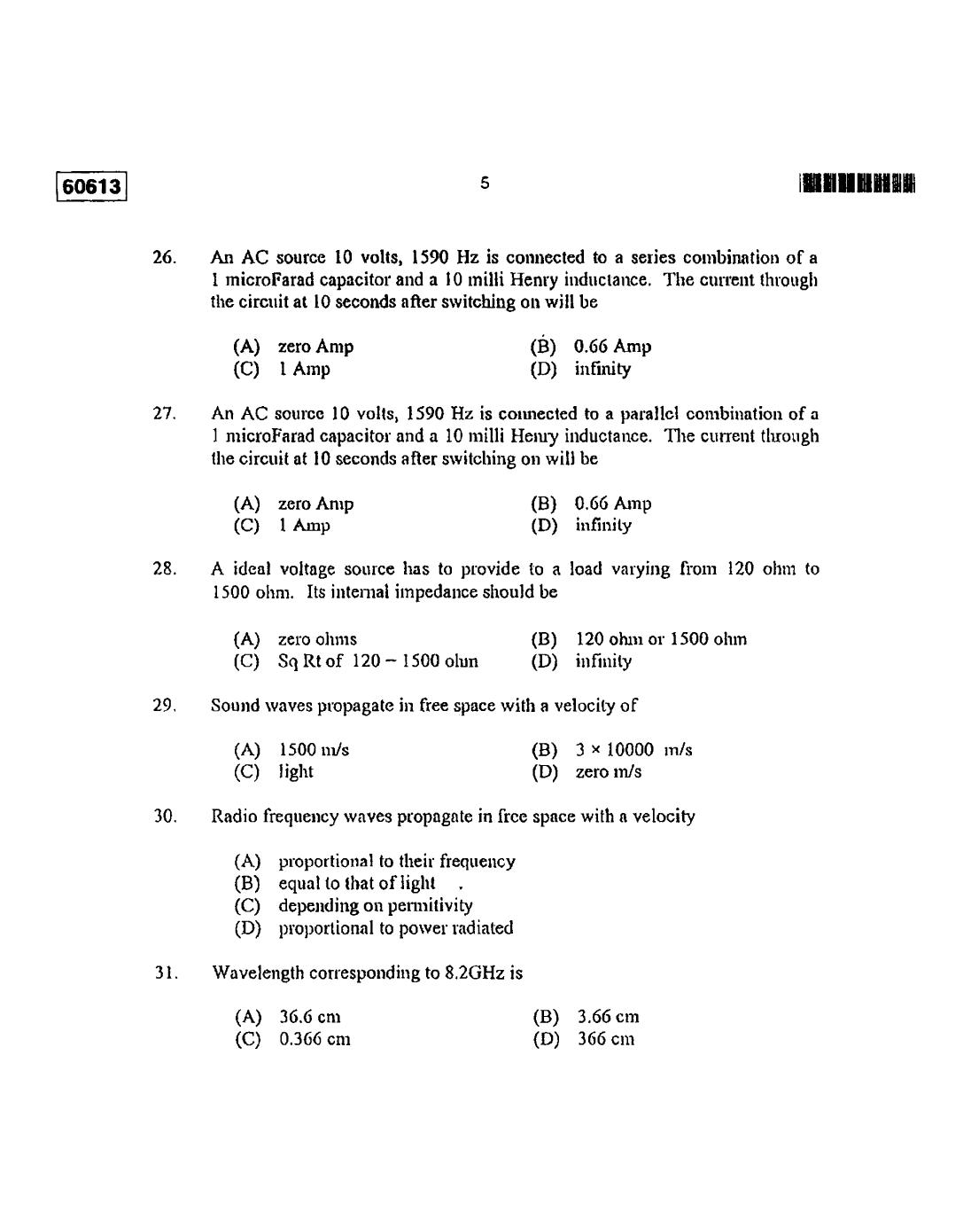 CUSAT CAT 2013 Electronic Science Question Paper - Page 6