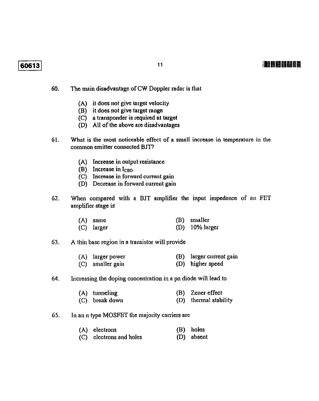 CUSAT CAT 2013 Electronic Science Question Paper - Page 12