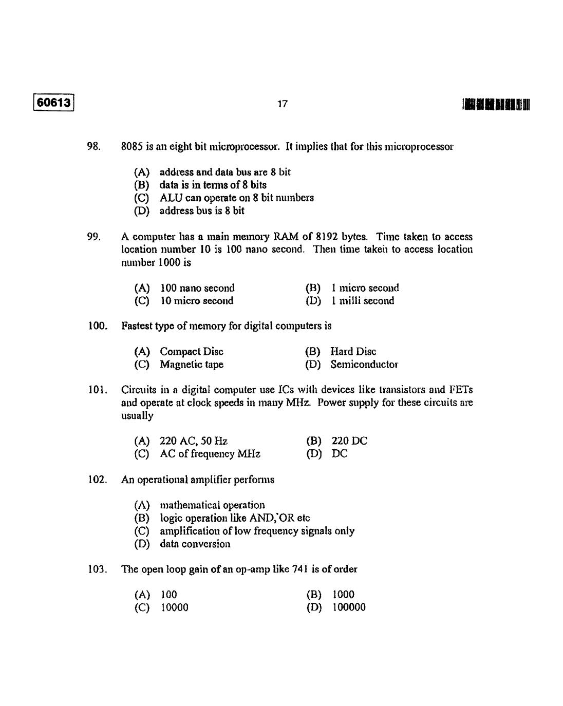 CUSAT CAT 2013 Electronic Science Question Paper - Page 18
