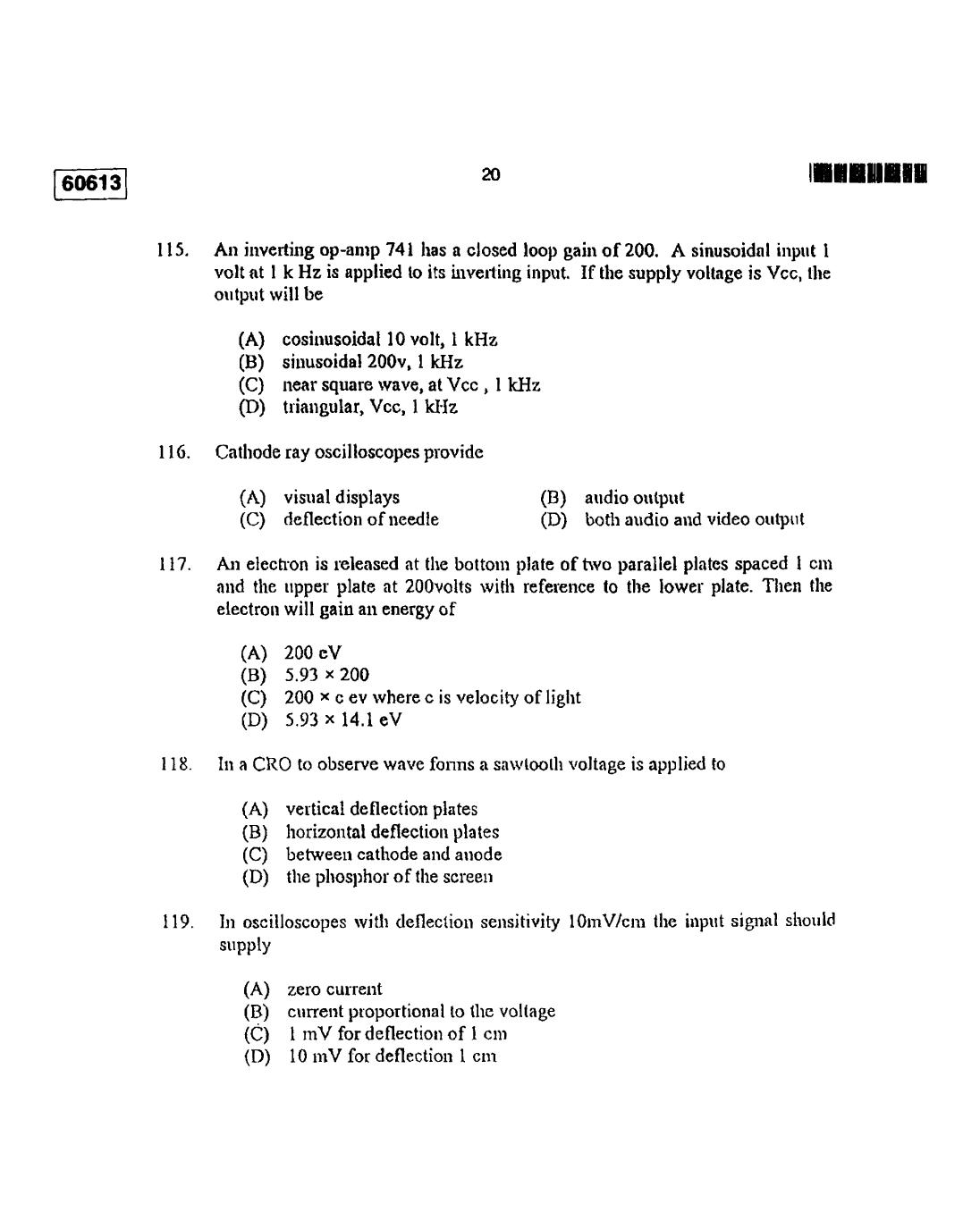 CUSAT CAT 2013 Electronic Science Question Paper - Page 21