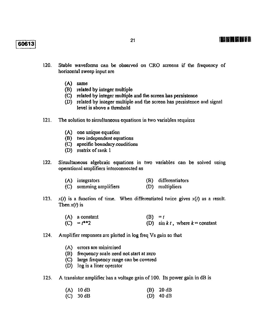 CUSAT CAT 2013 Electronic Science Question Paper - Page 22