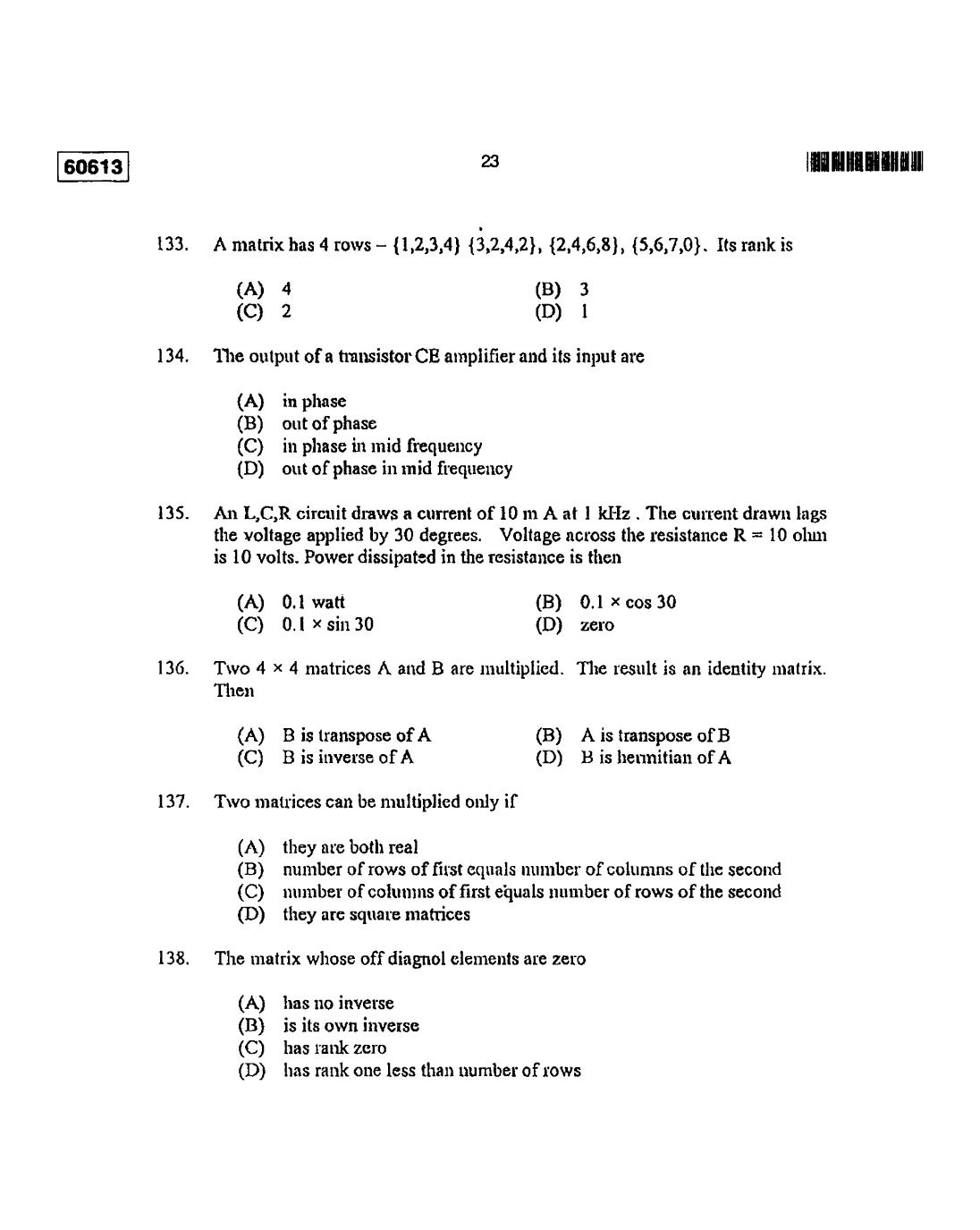 CUSAT CAT 2013 Electronic Science Question Paper - Page 24