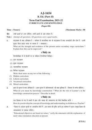 Bilaspur University Question Paper 2021-2022:Bachelor Of Physical Education  (Second Year) Curriculum & Knowledge Paper 1