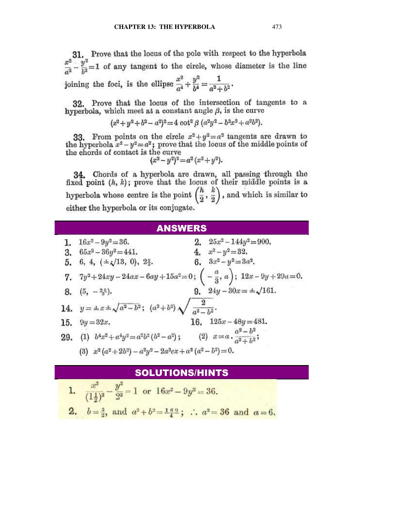 Chapter 13: The Hyperbola - SL Loney Solutions: The Elements of Coordinate Geometry - Page 14