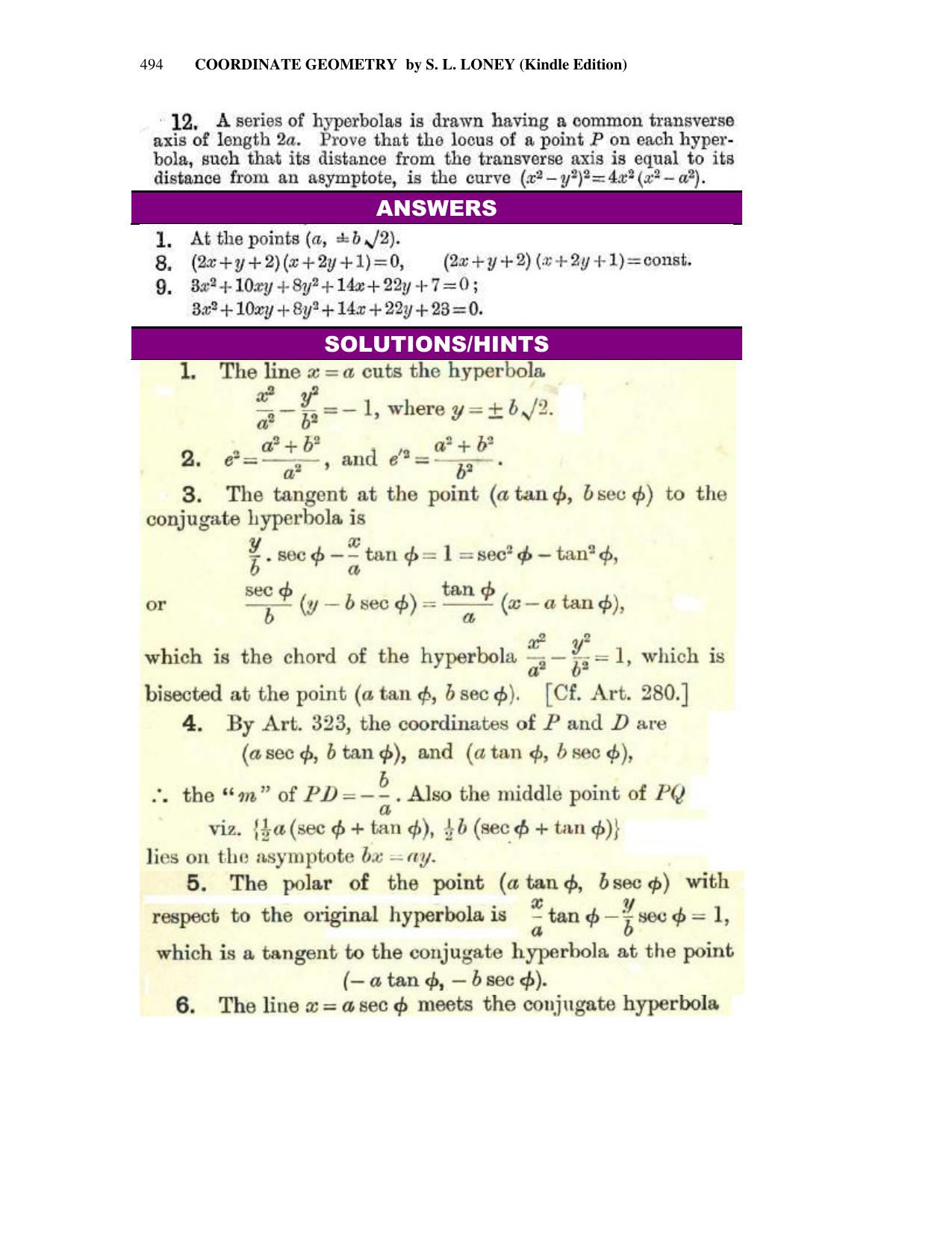 Chapter 13: The Hyperbola - SL Loney Solutions: The Elements of Coordinate Geometry - Page 35