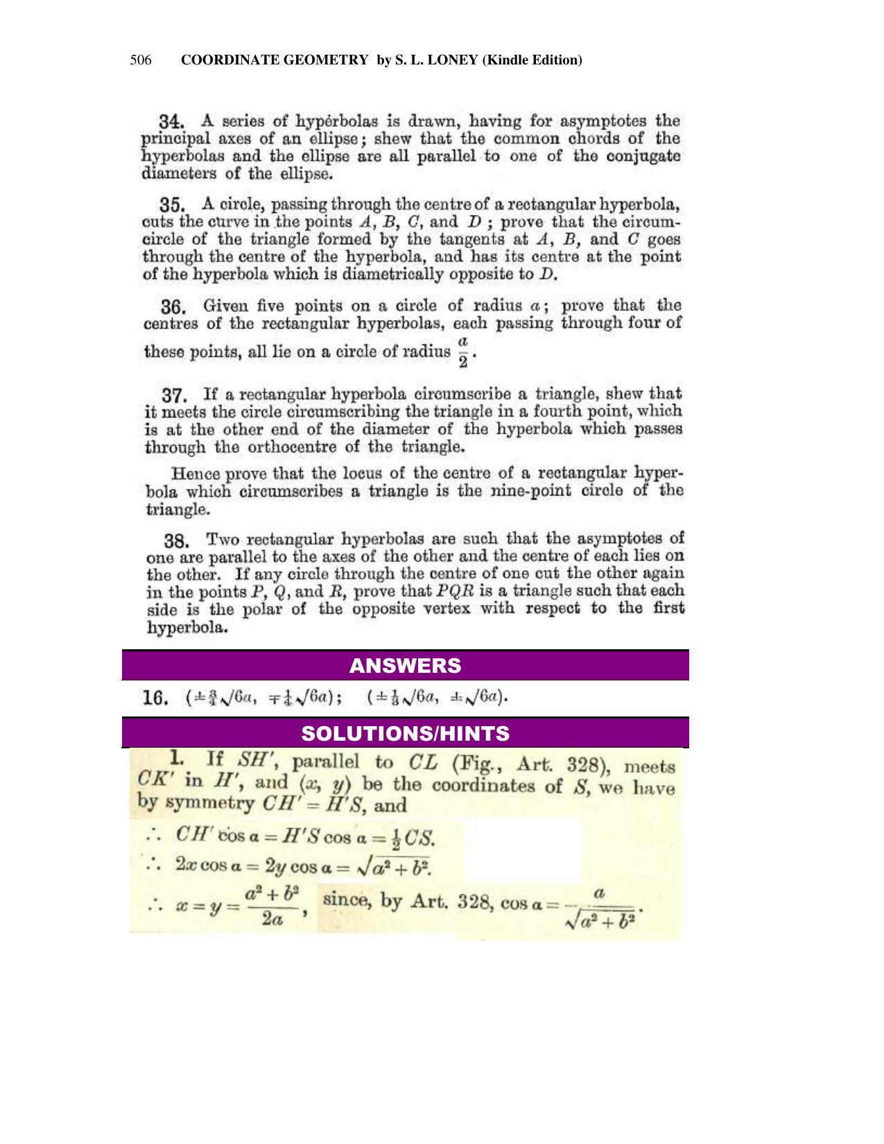 Chapter 13: The Hyperbola - SL Loney Solutions: The Elements of Coordinate Geometry - Page 47