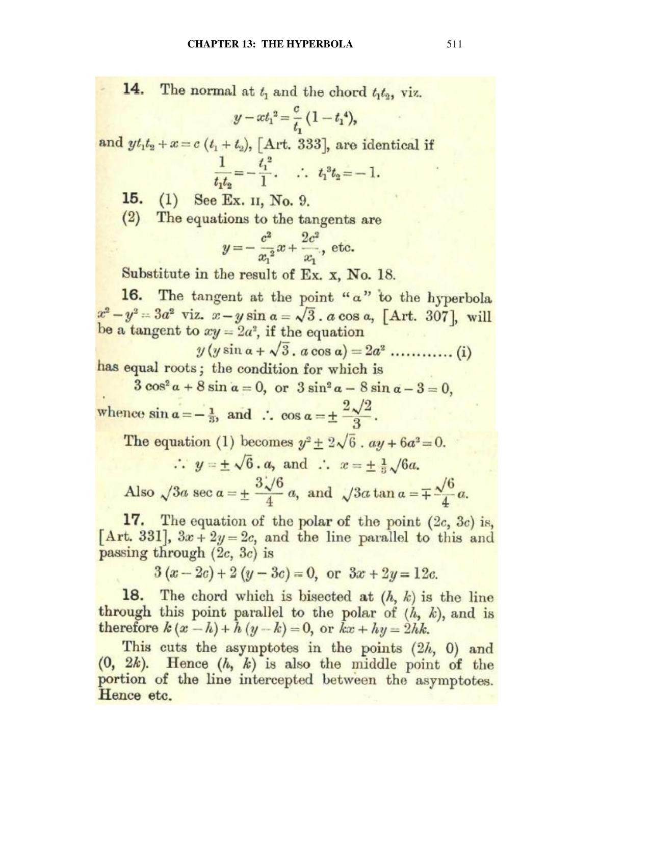 Chapter 13: The Hyperbola - SL Loney Solutions: The Elements of Coordinate Geometry - Page 52