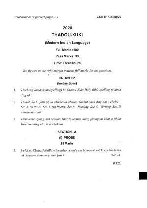 COHSEM Class 12 Thadou Kuki Question Papers 2020