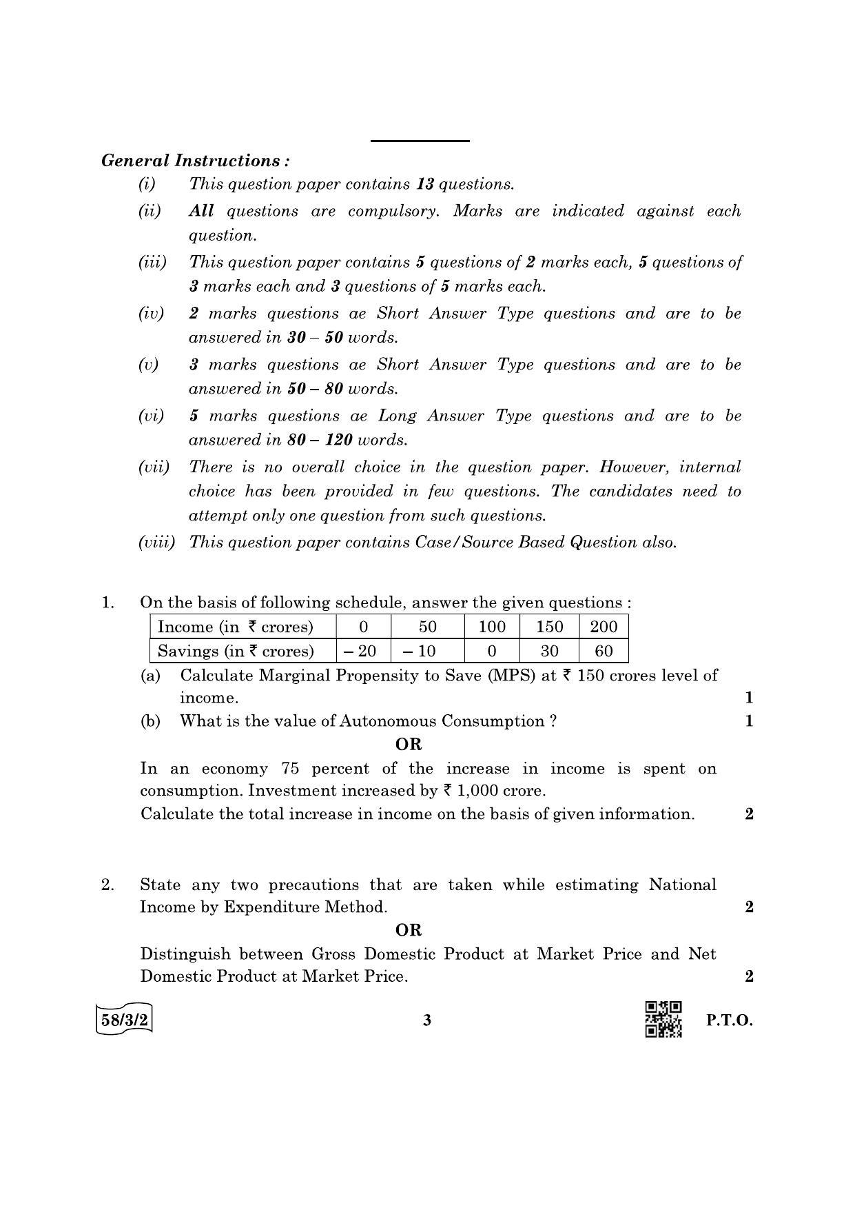 CBSE Class 12 58-3-2 Economics 2022 Question Paper - Page 3