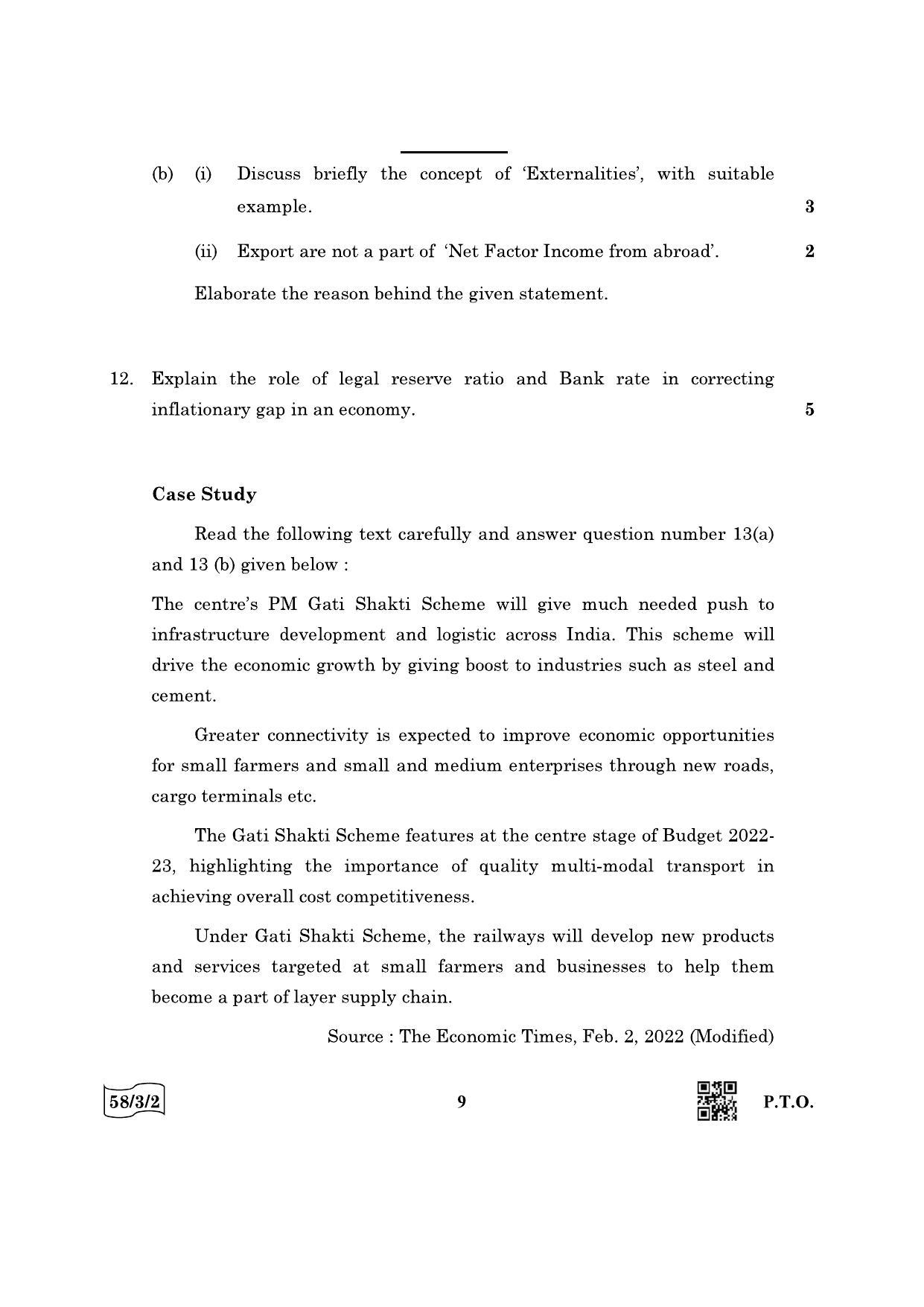 CBSE Class 12 58-3-2 Economics 2022 Question Paper - Page 9