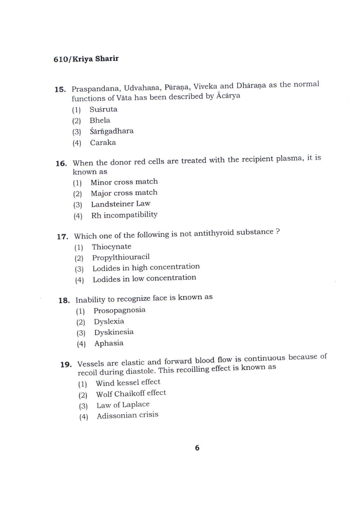 BHU RET KRIYA SHARIR 2015 Question Paper - Page 6