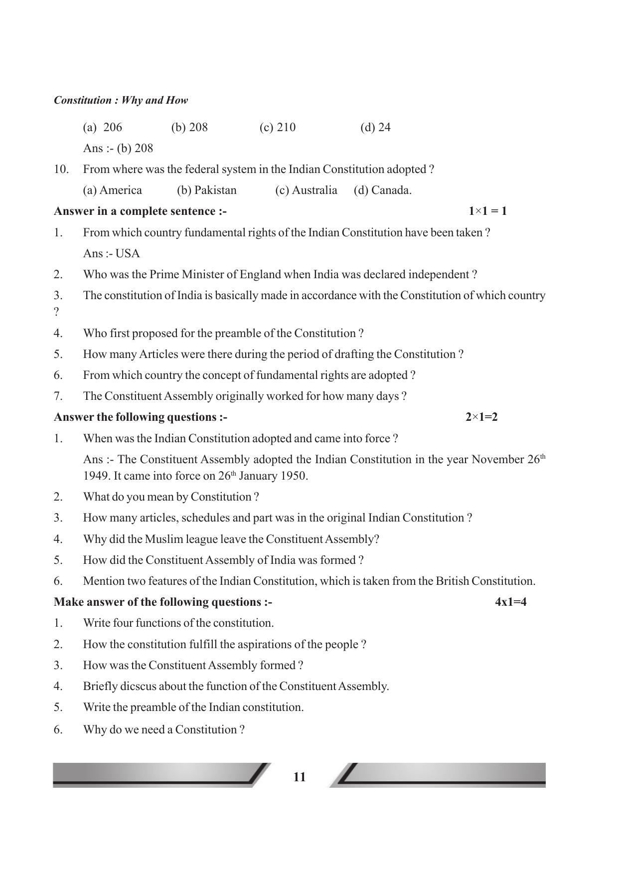 Tripura Board Class 11 Political Science English Version Workbooks - Page 11