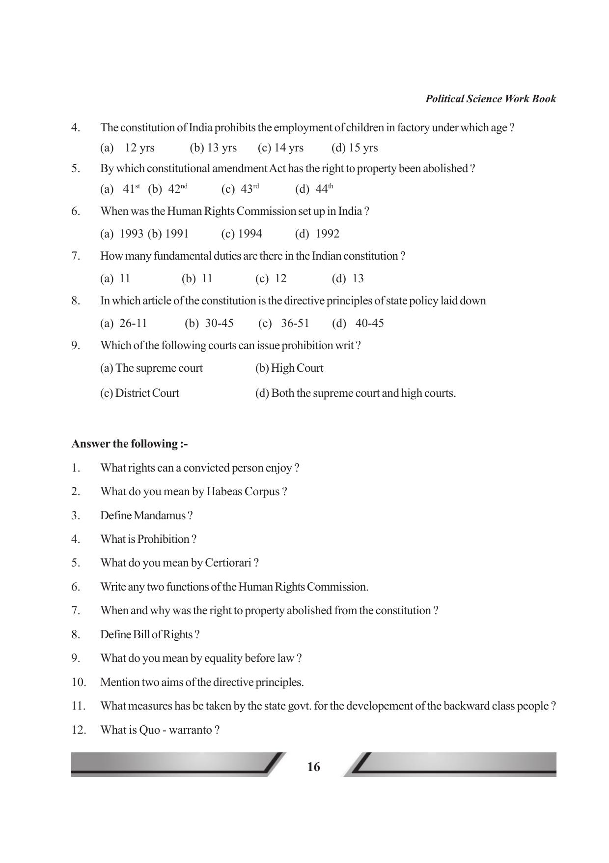 Tripura Board Class 11 Political Science English Version Workbooks - Page 16
