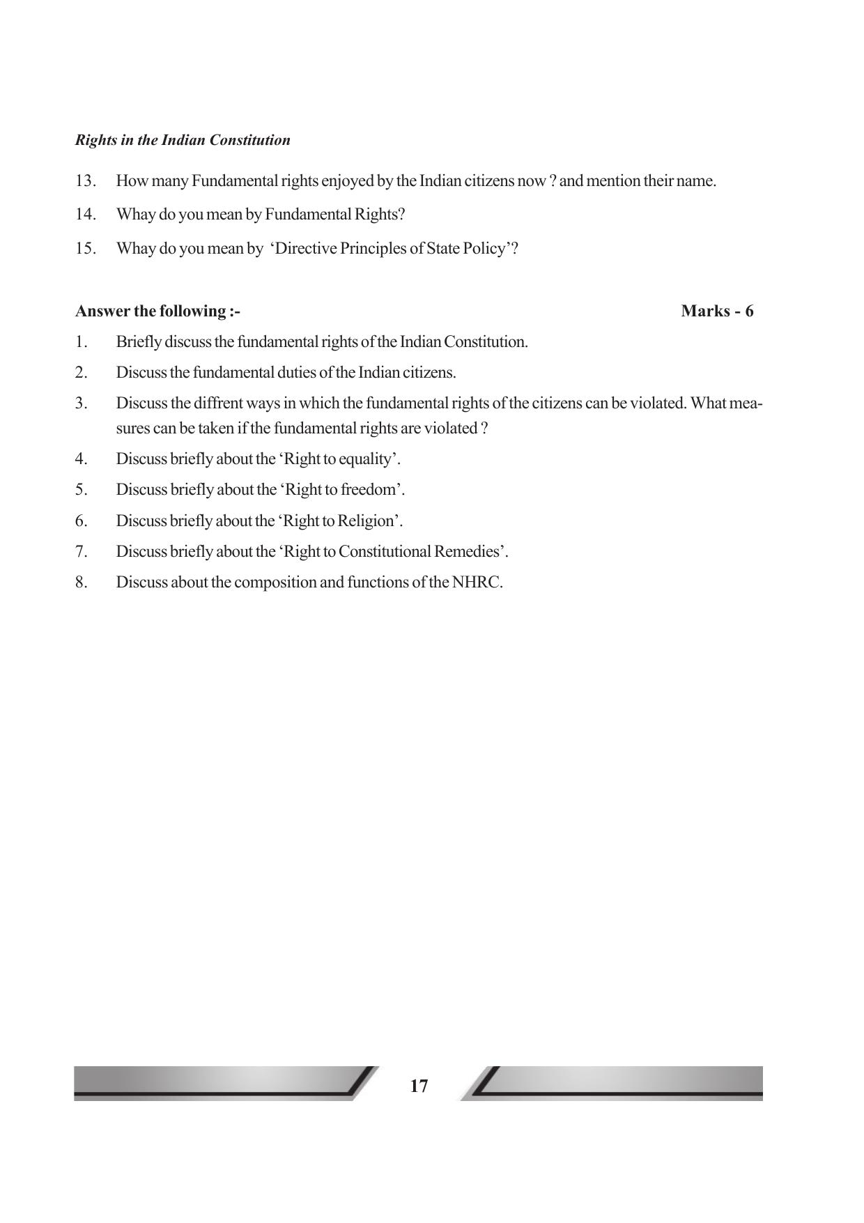 Tripura Board Class 11 Political Science English Version Workbooks - Page 17