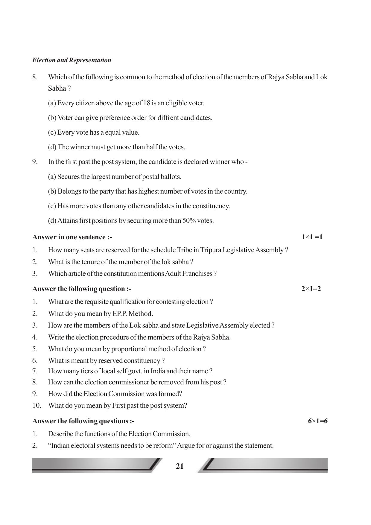 Tripura Board Class 11 Political Science English Version Workbooks - Page 21