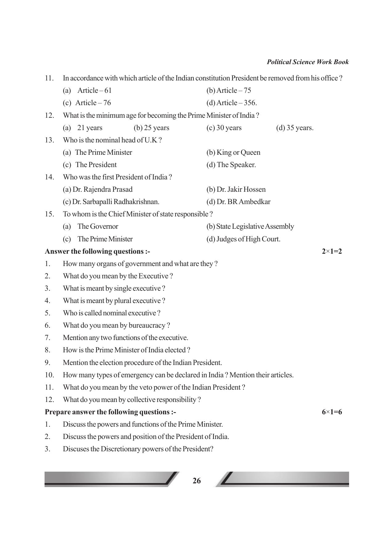 Tripura Board Class 11 Political Science English Version Workbooks - Page 26