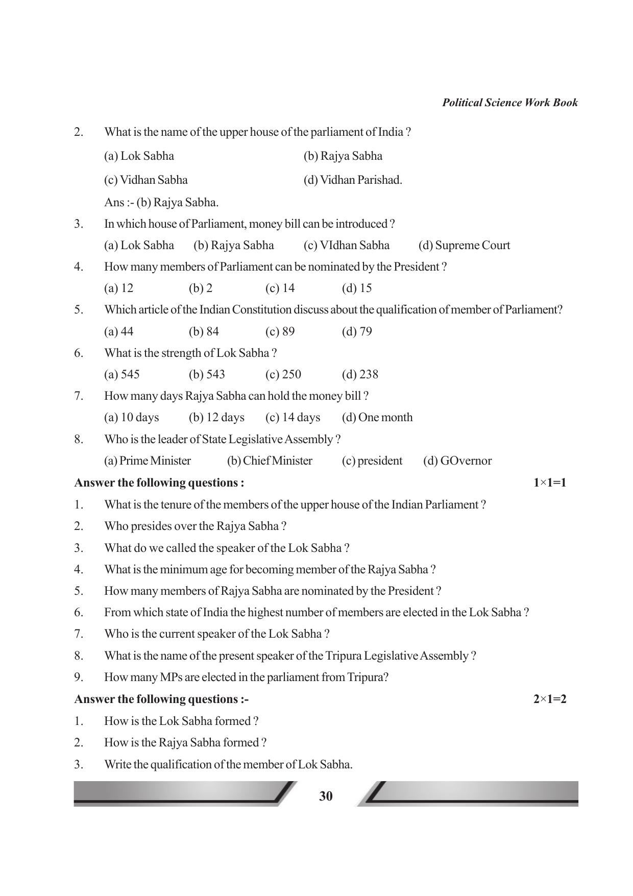 Tripura Board Class 11 Political Science English Version Workbooks - Page 30