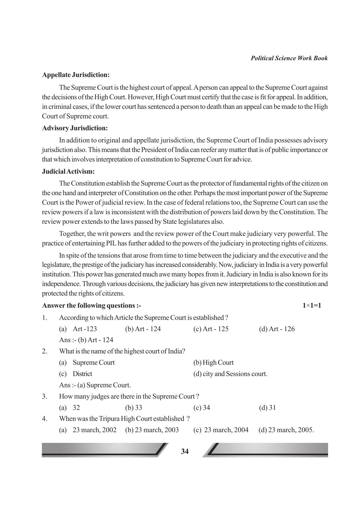 Tripura Board Class 11 Political Science English Version Workbooks - Page 34
