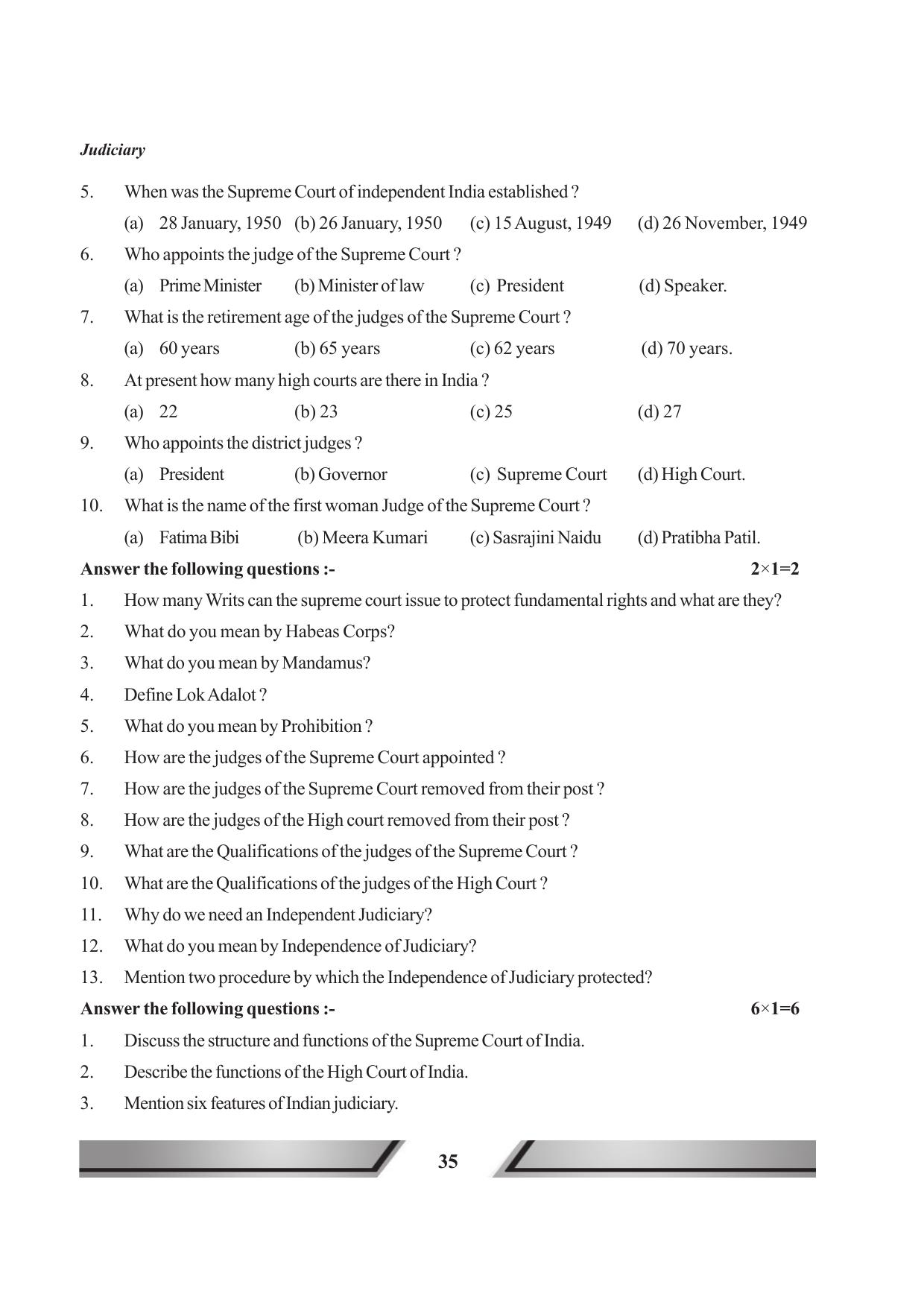 Tripura Board Class 11 Political Science English Version Workbooks - Page 35