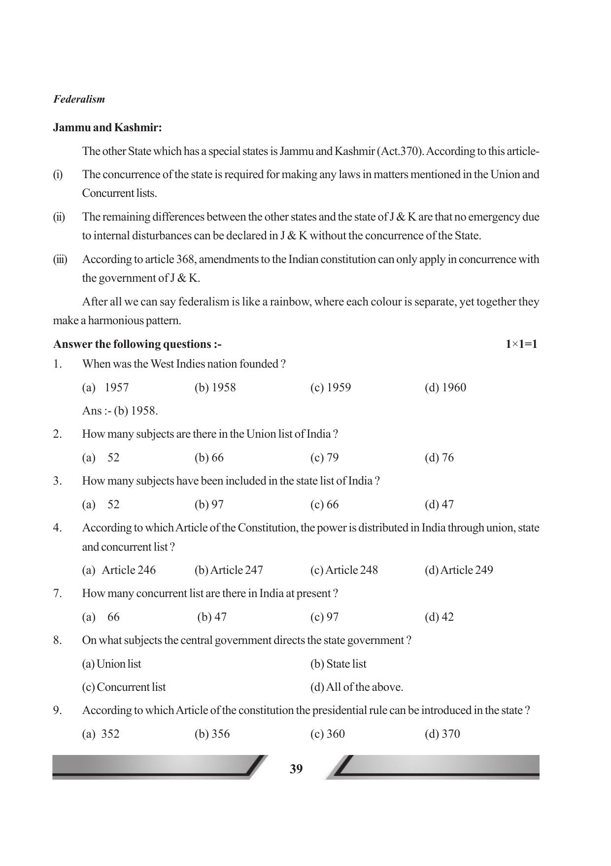 Tripura Board Class 11 Political Science English Version Workbooks - Page 39
