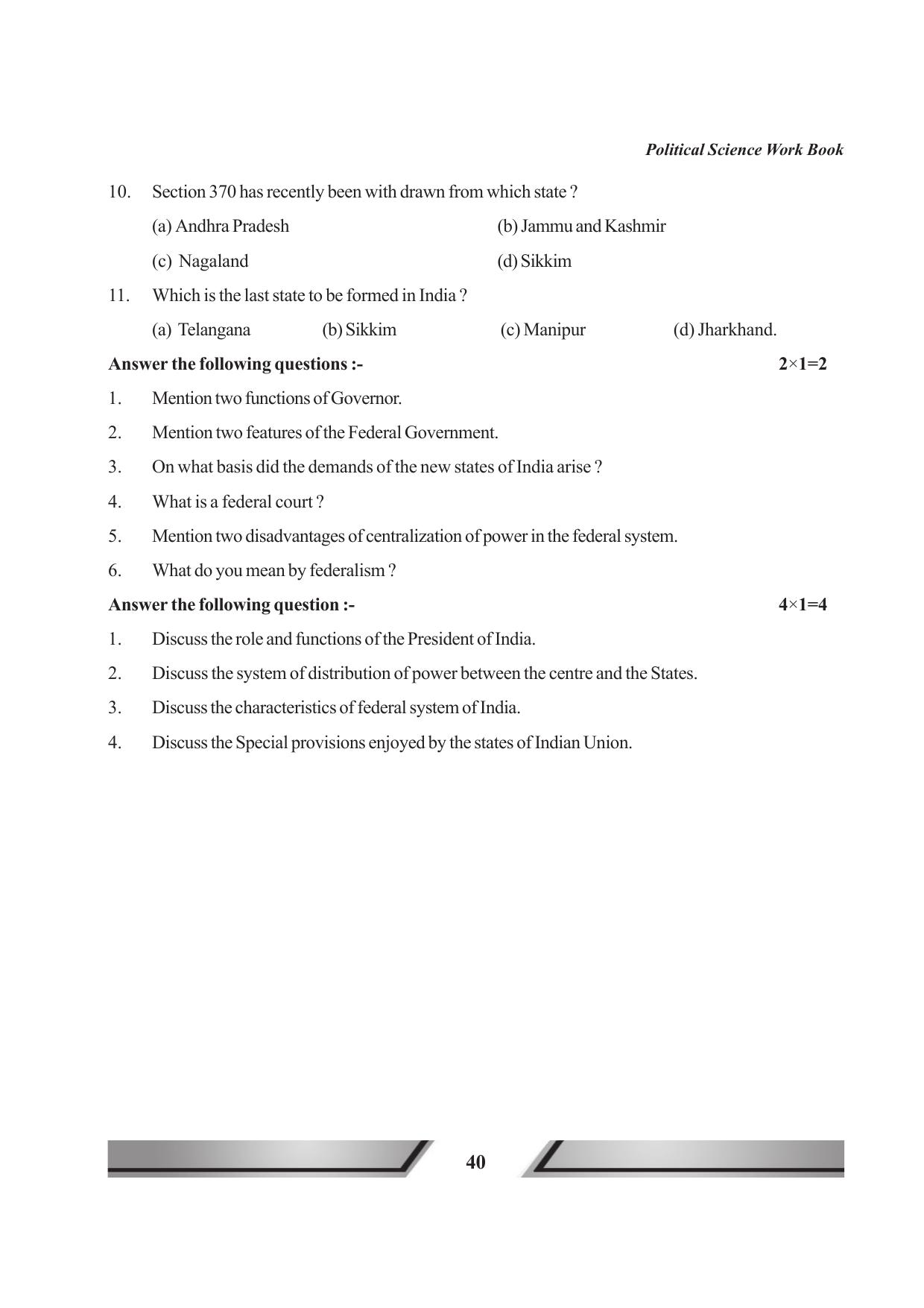 Tripura Board Class 11 Political Science English Version Workbooks - Page 40