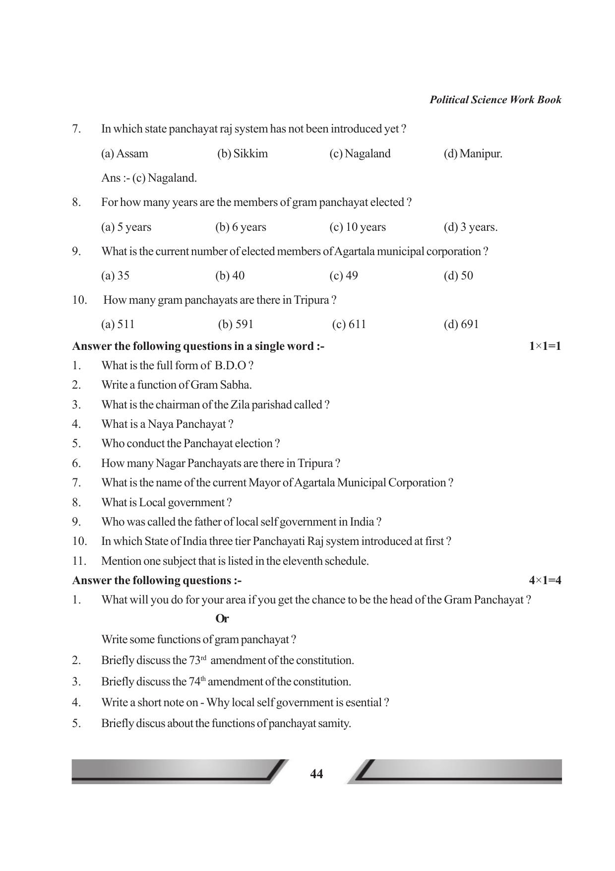 Tripura Board Class 11 Political Science English Version Workbooks - Page 44