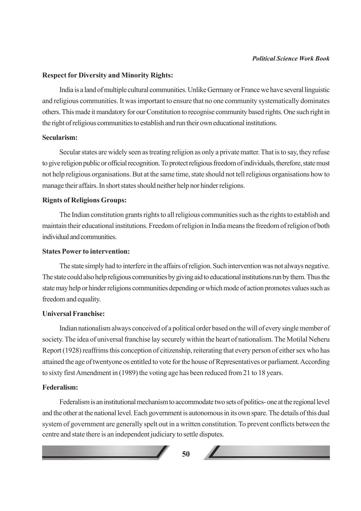 Tripura Board Class 11 Political Science English Version Workbooks - Page 50