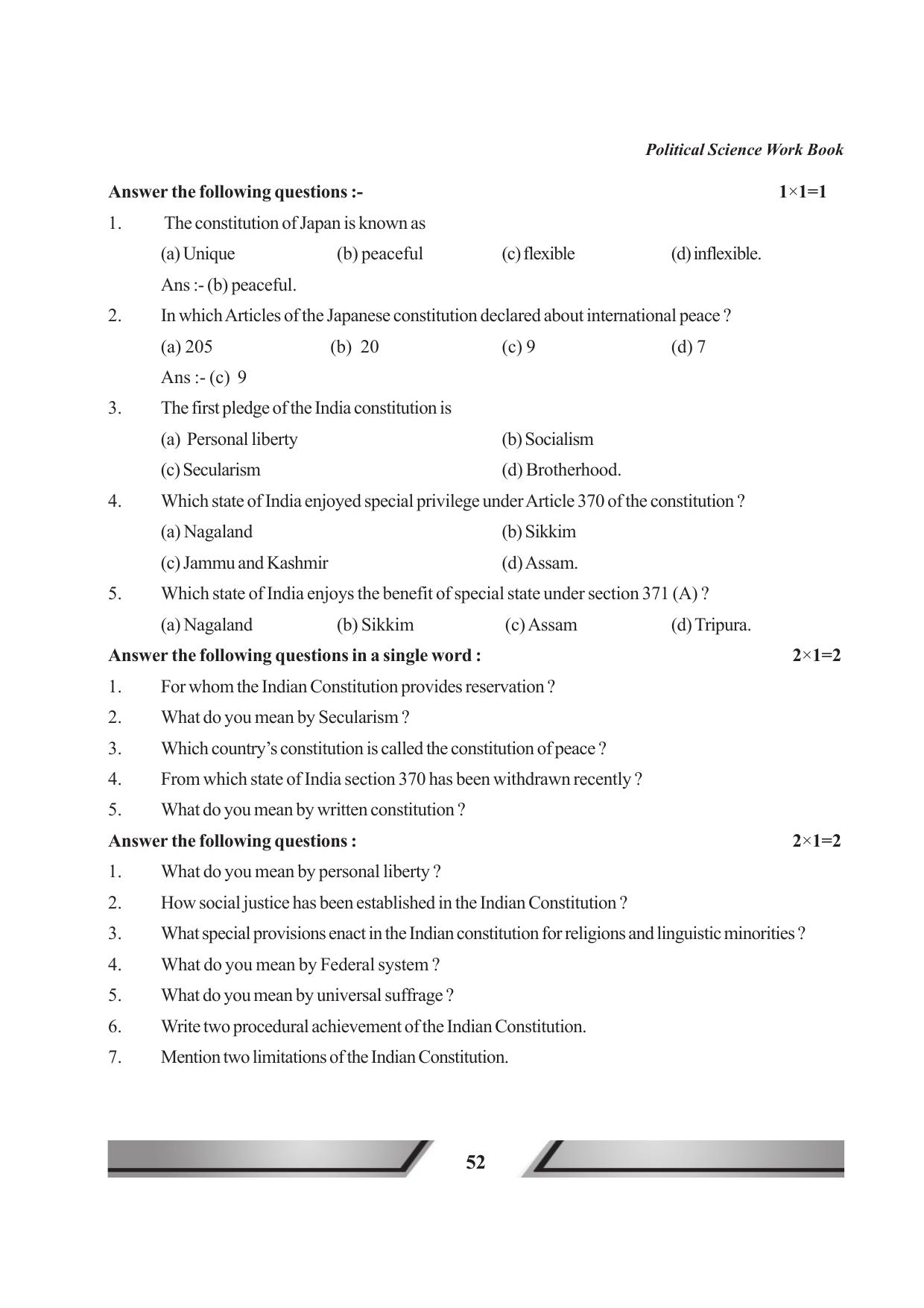 Tripura Board Class 11 Political Science English Version Workbooks - Page 52