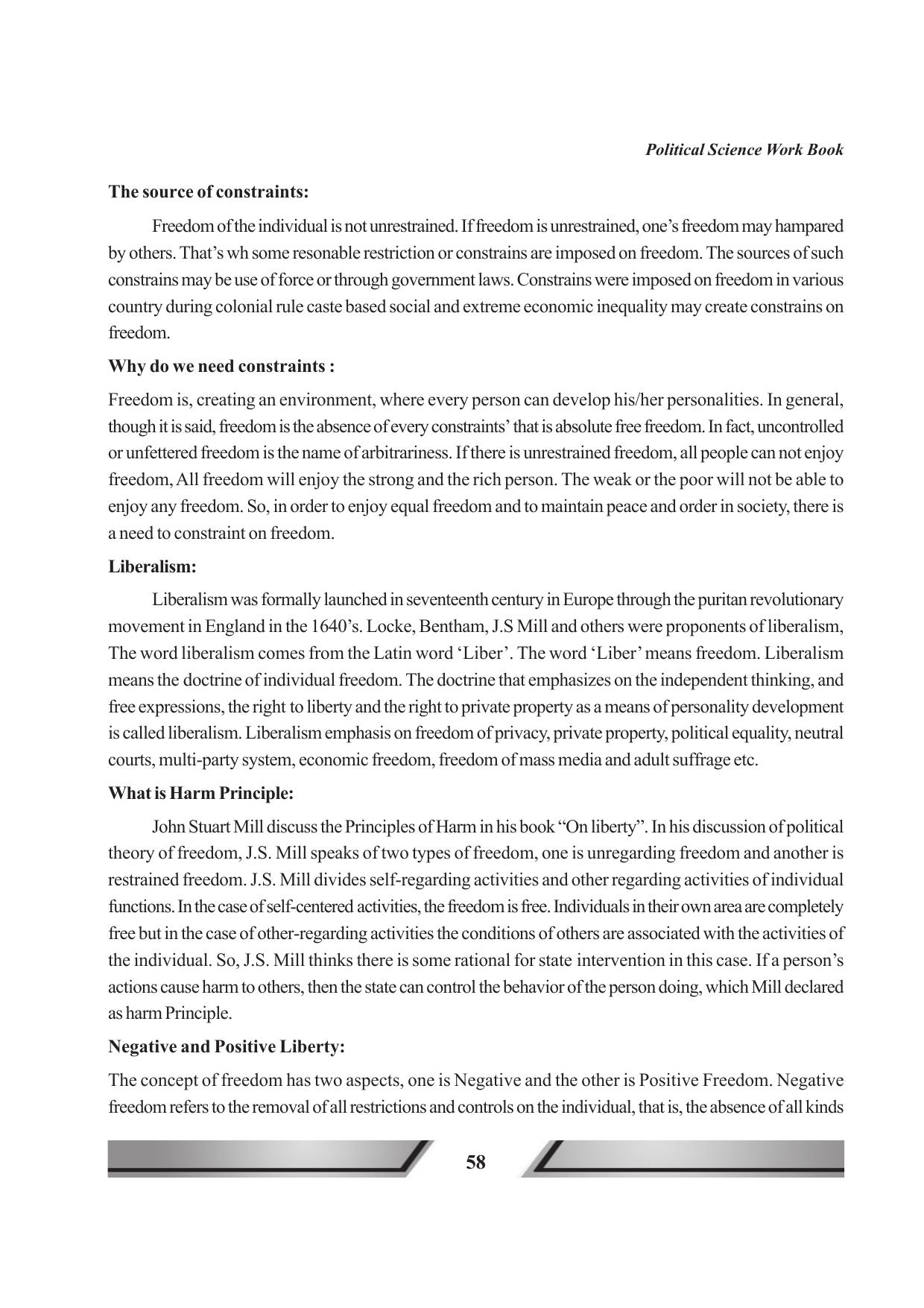 Tripura Board Class 11 Political Science English Version Workbooks - Page 58