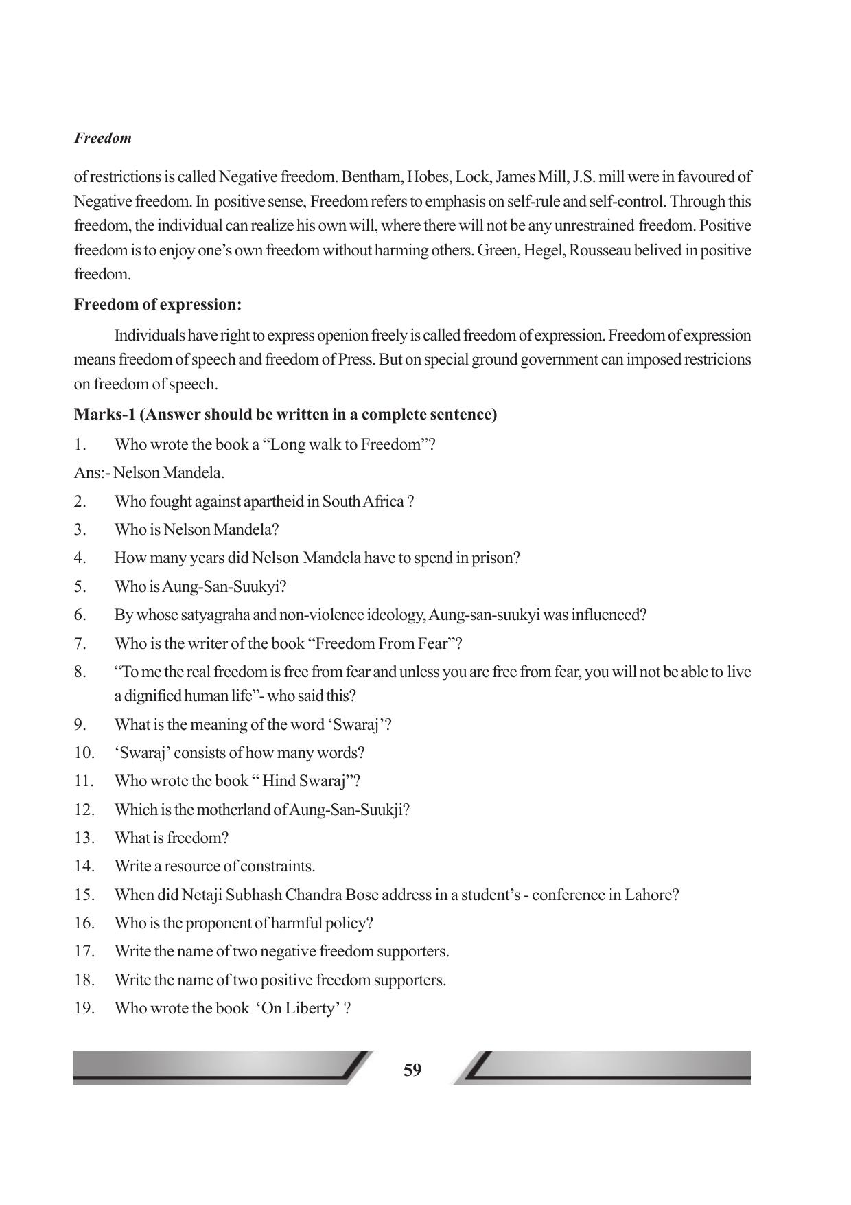 Tripura Board Class 11 Political Science English Version Workbooks - Page 59