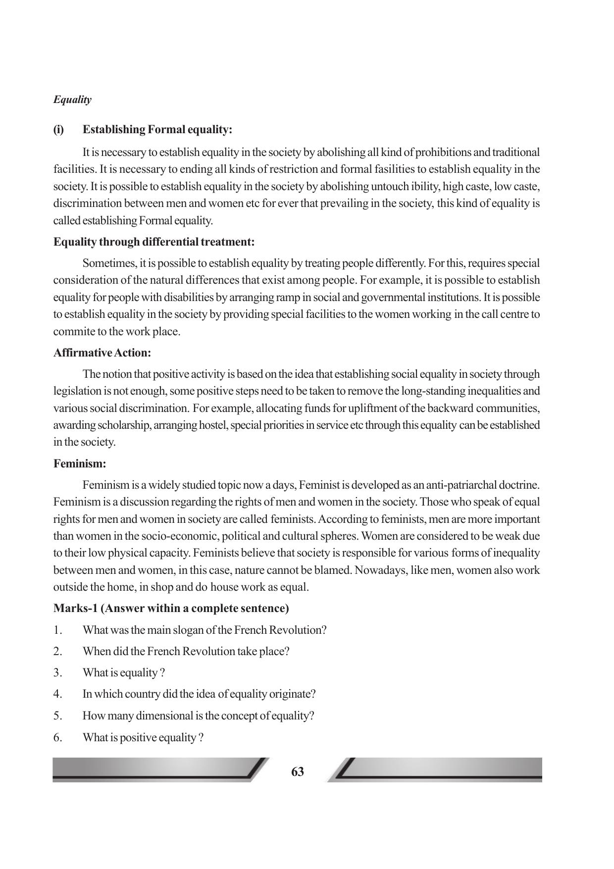 Tripura Board Class 11 Political Science English Version Workbooks - Page 63