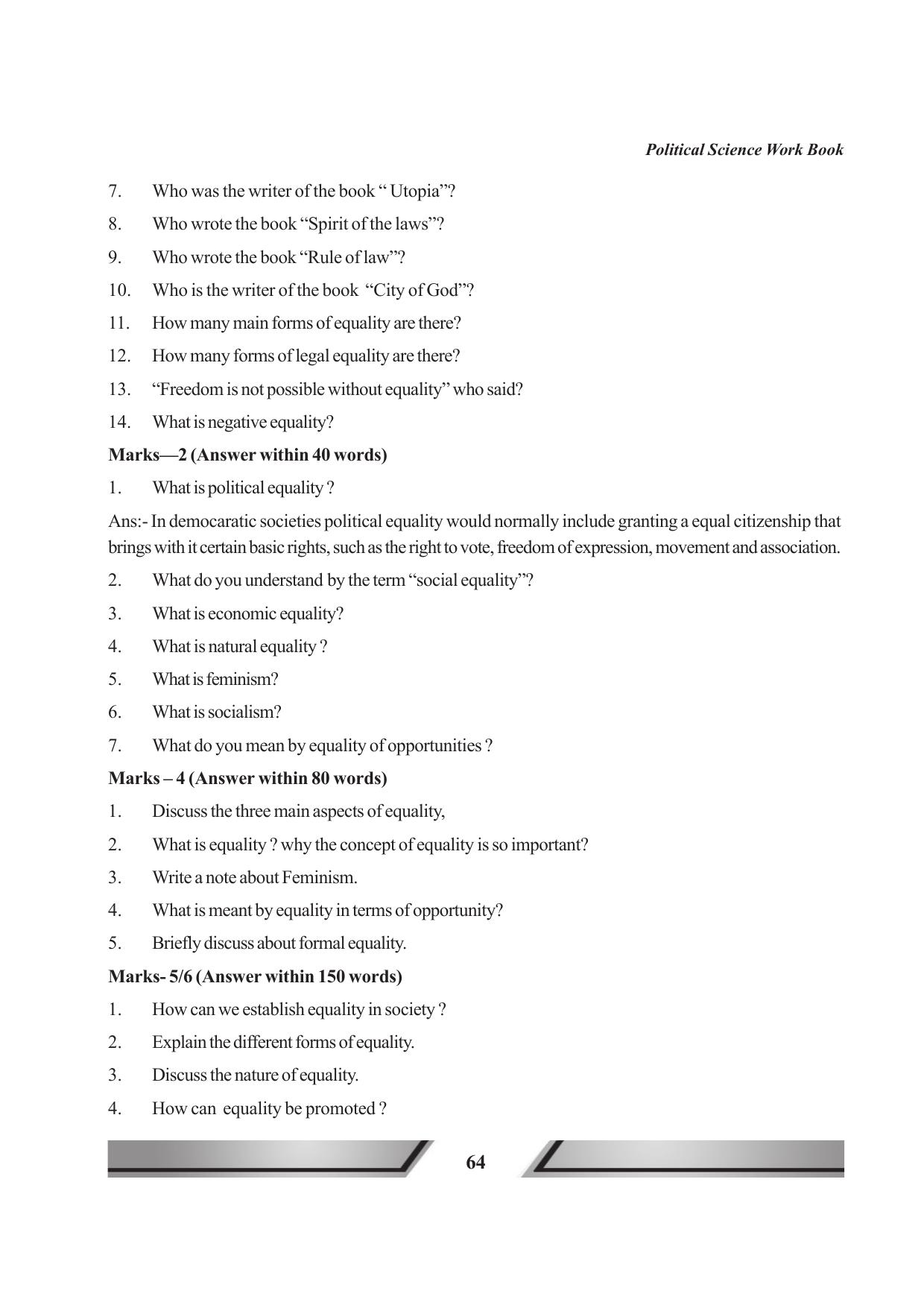 Tripura Board Class 11 Political Science English Version Workbooks - Page 64
