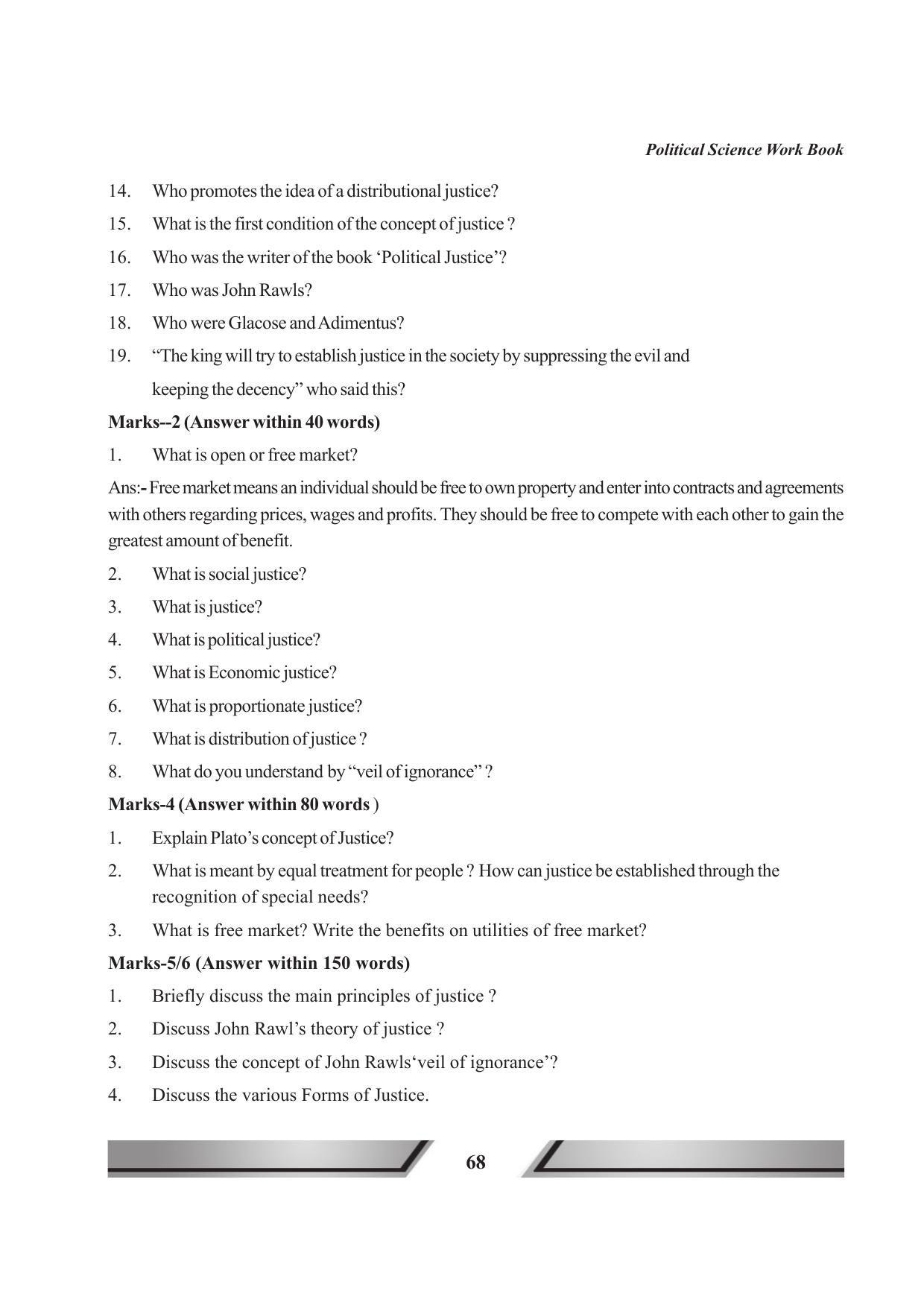 Tripura Board Class 11 Political Science English Version Workbooks - Page 68