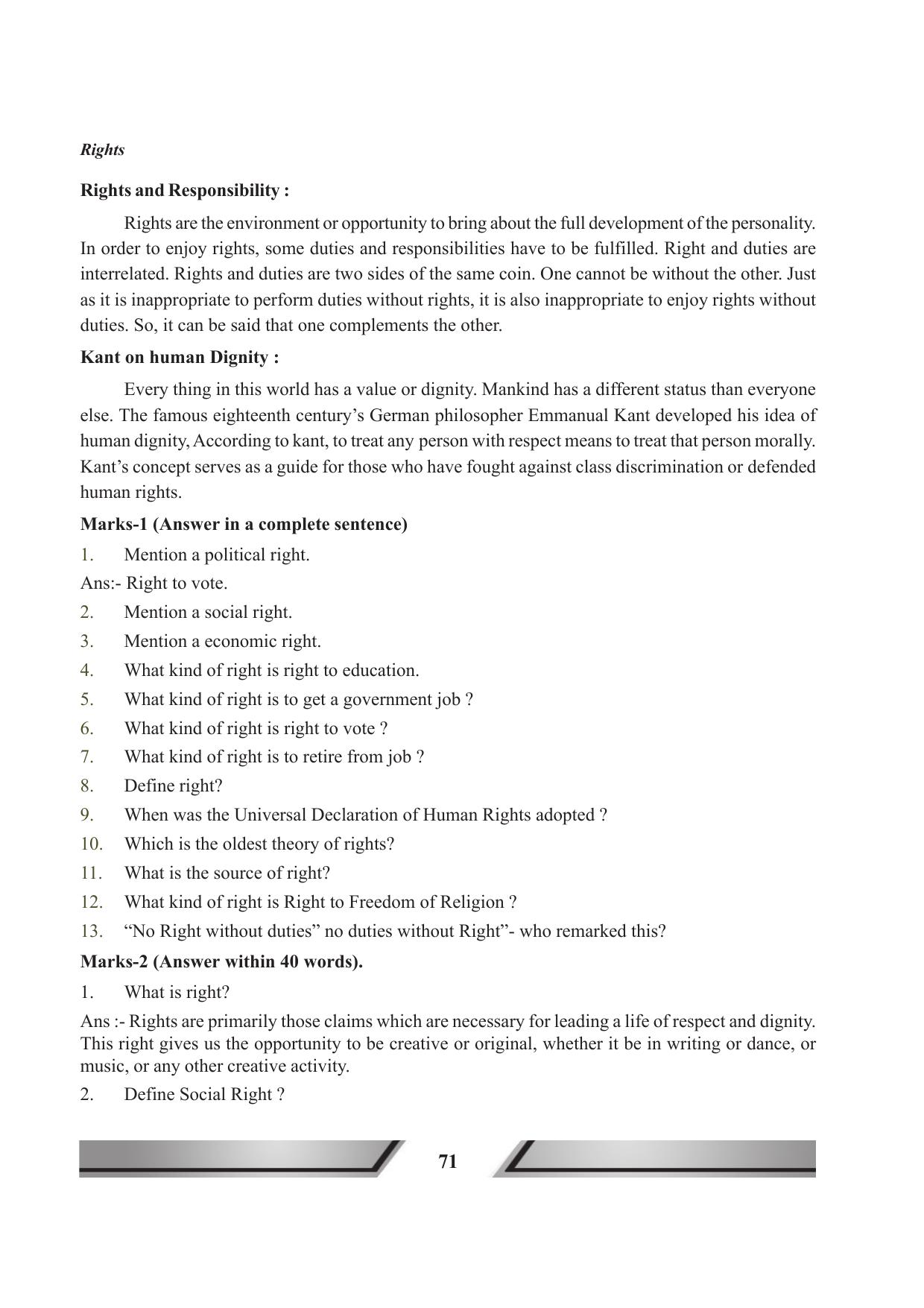 Tripura Board Class 11 Political Science English Version Workbooks - Page 71