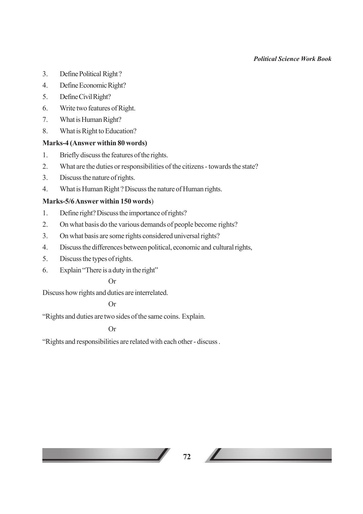 Tripura Board Class 11 Political Science English Version Workbooks - Page 72