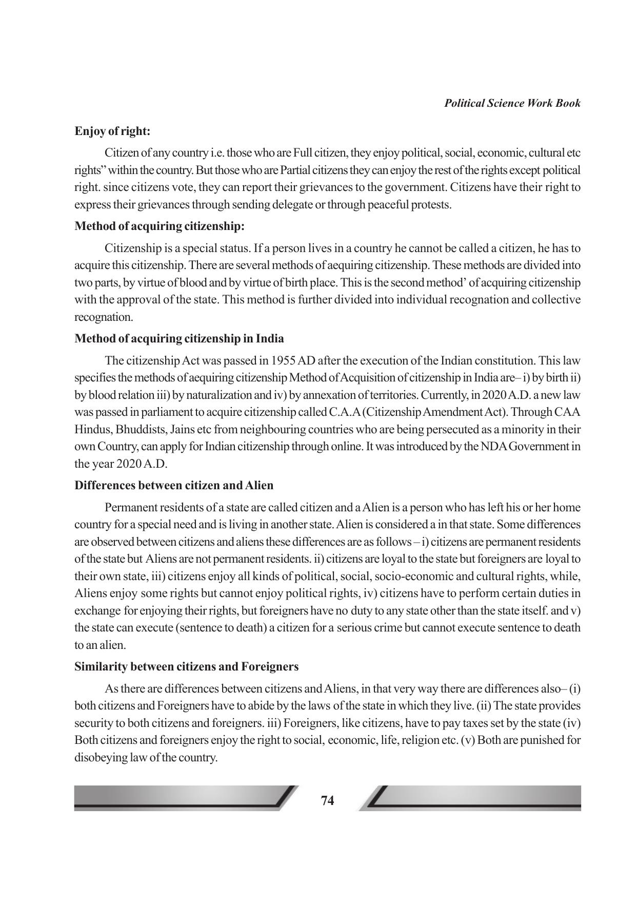 Tripura Board Class 11 Political Science English Version Workbooks - Page 74